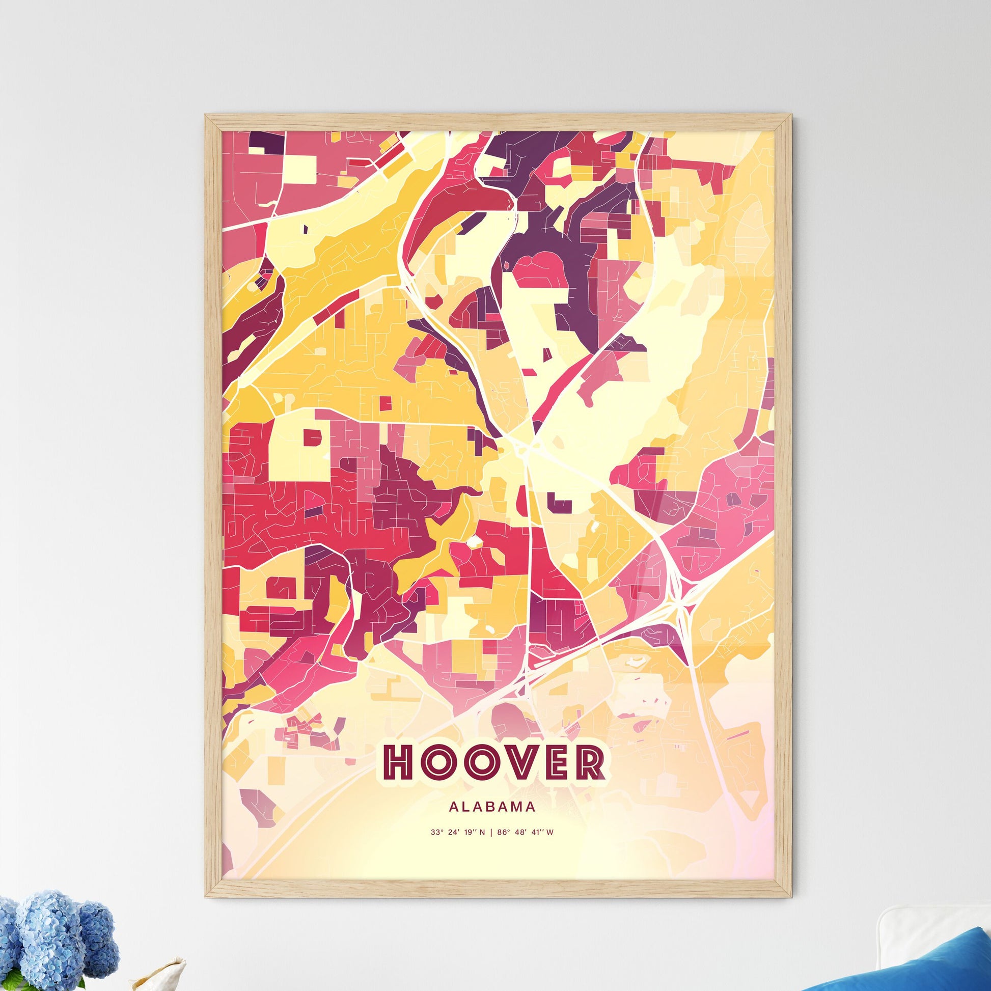 Colorful HOOVER ALABAMA Fine Art Map Hot Red