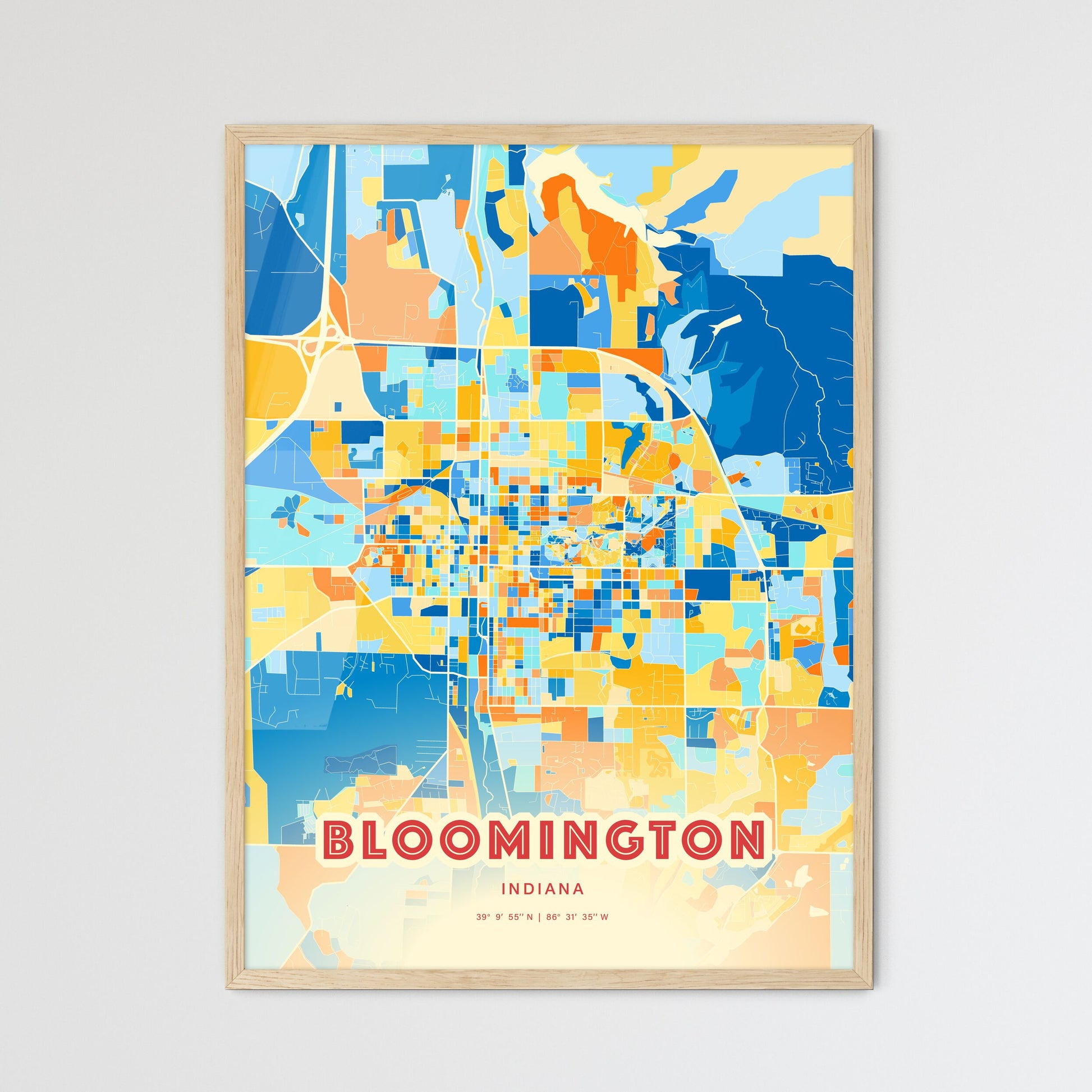 Colorful Bloomington Indiana Fine Art Map Blue Orange