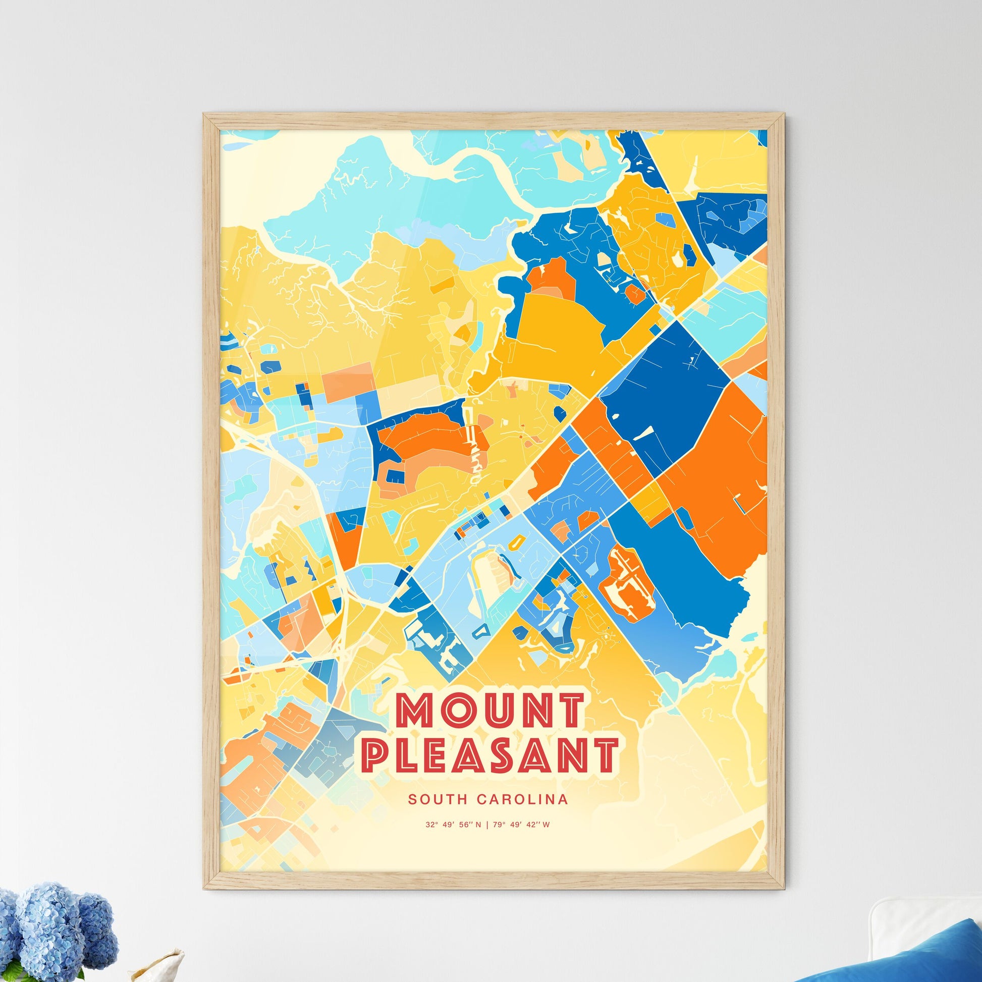 Colorful MOUNT PLEASANT SOUTH CAROLINA Fine Art Map Blue Orange