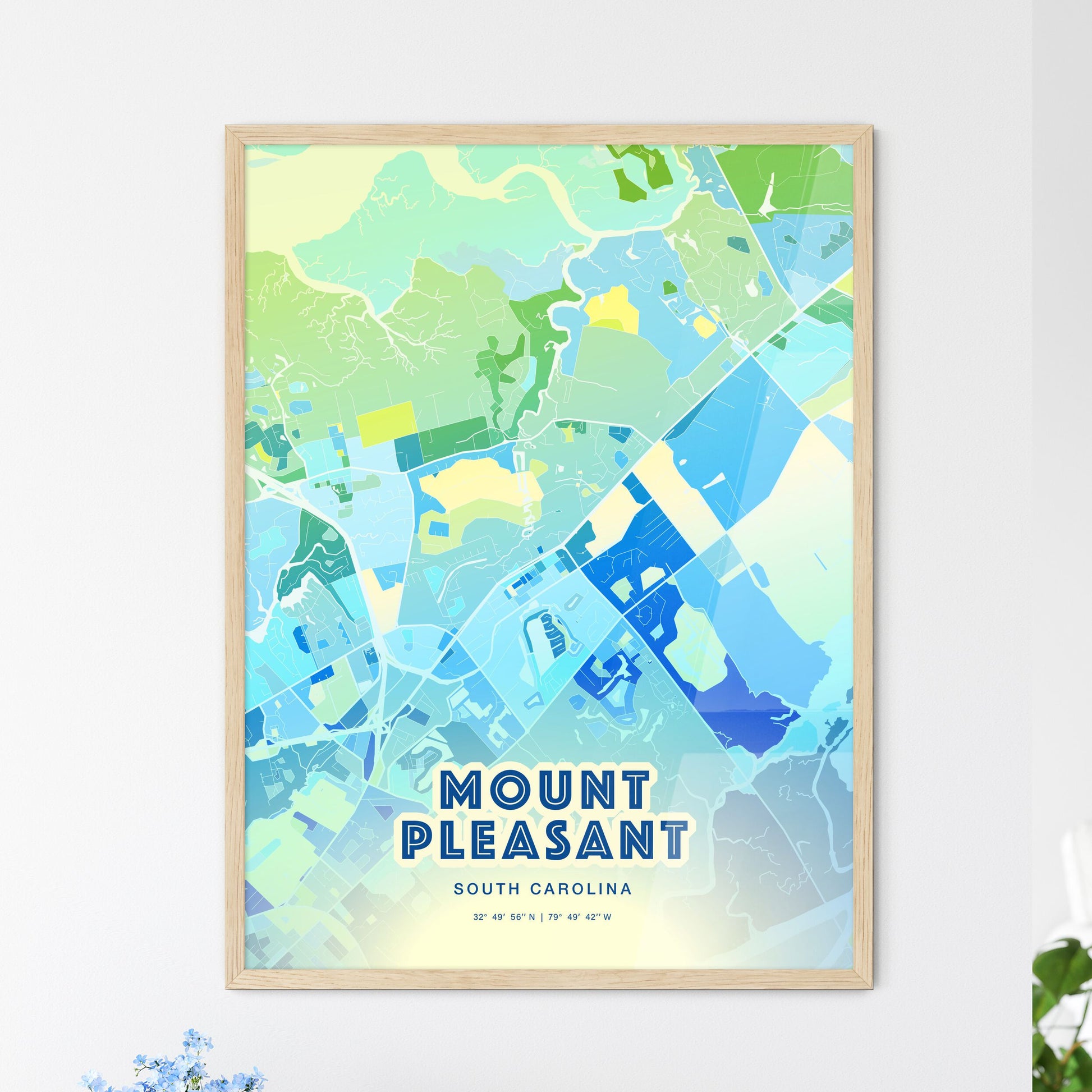 Colorful MOUNT PLEASANT SOUTH CAROLINA Fine Art Map Cool Blue