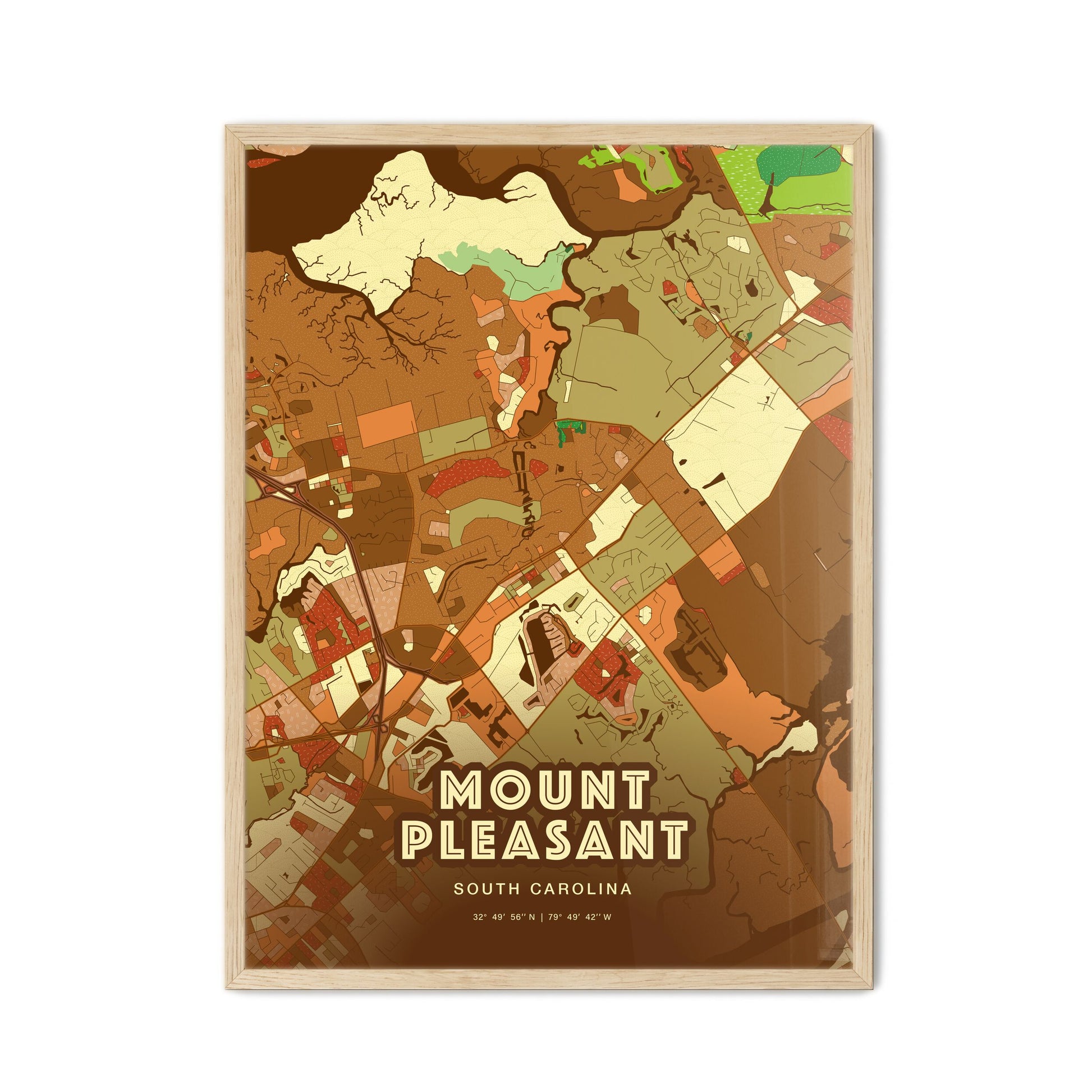 Colorful MOUNT PLEASANT SOUTH CAROLINA Fine Art Map Farmhouse