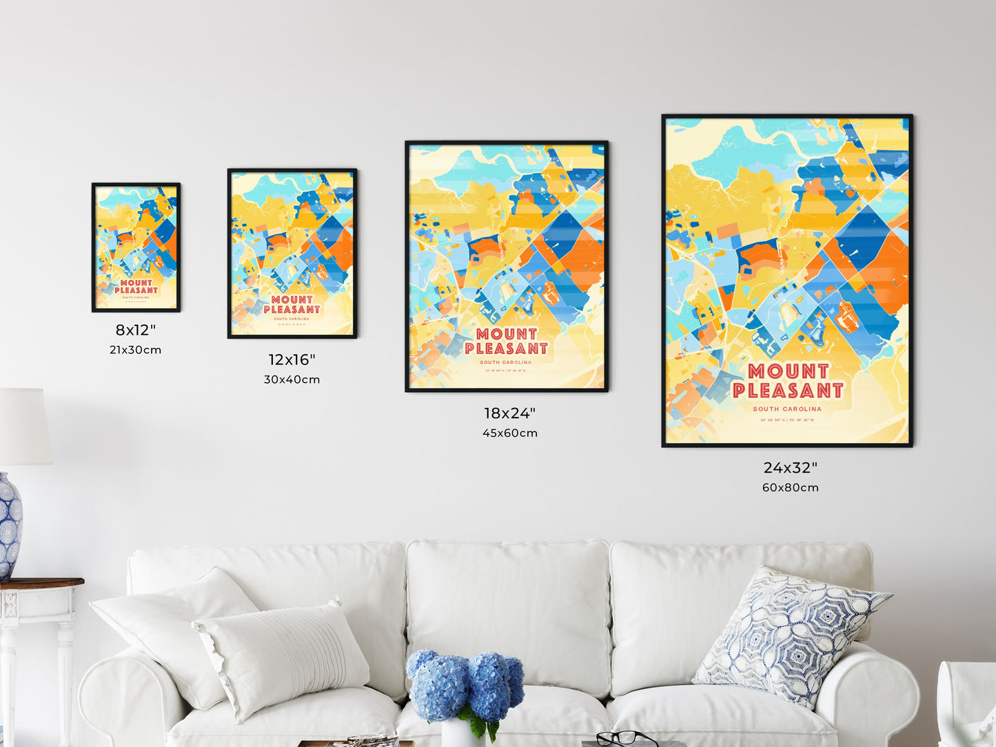 Colorful MOUNT PLEASANT SOUTH CAROLINA Fine Art Map Blue Orange