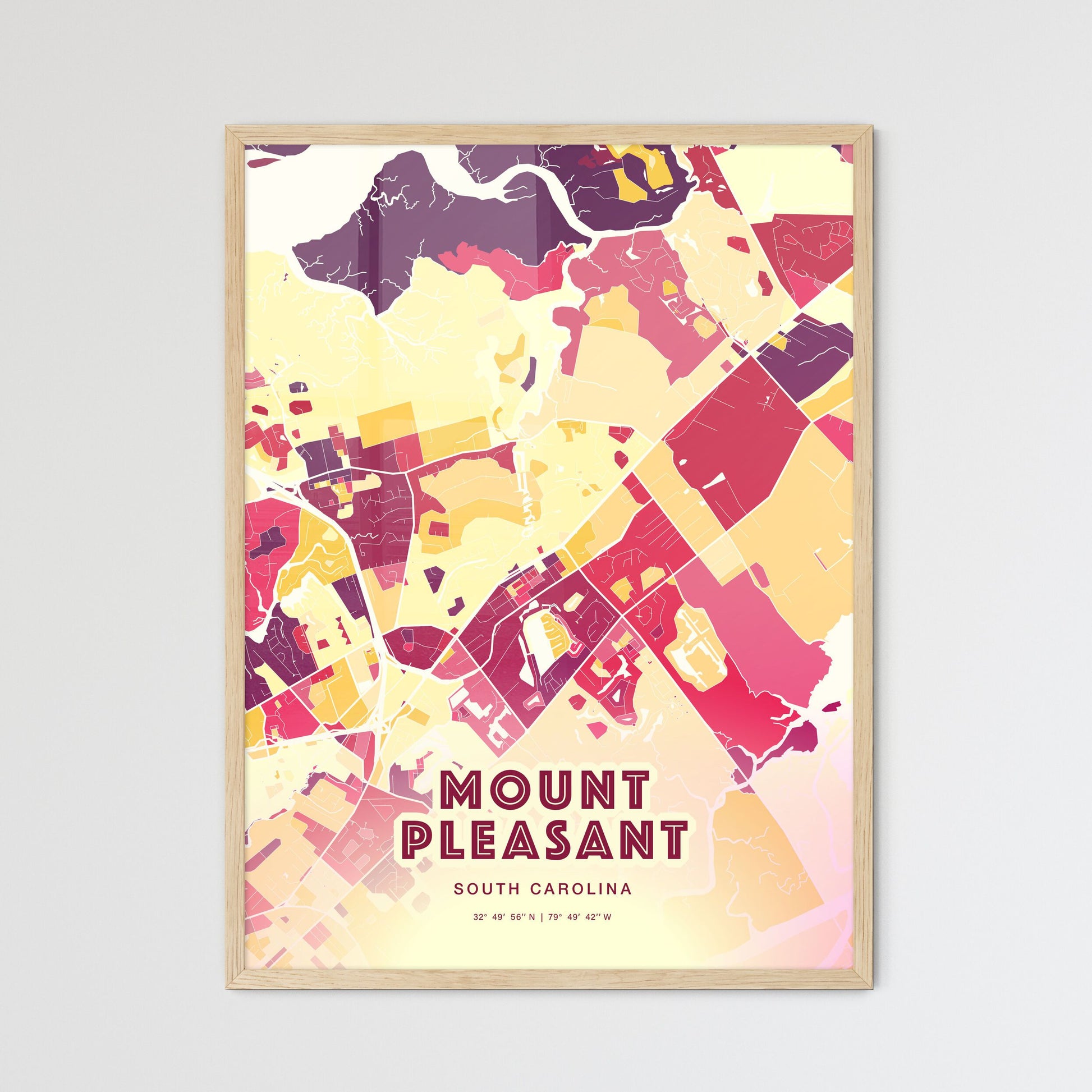 Colorful MOUNT PLEASANT SOUTH CAROLINA Fine Art Map Hot Red