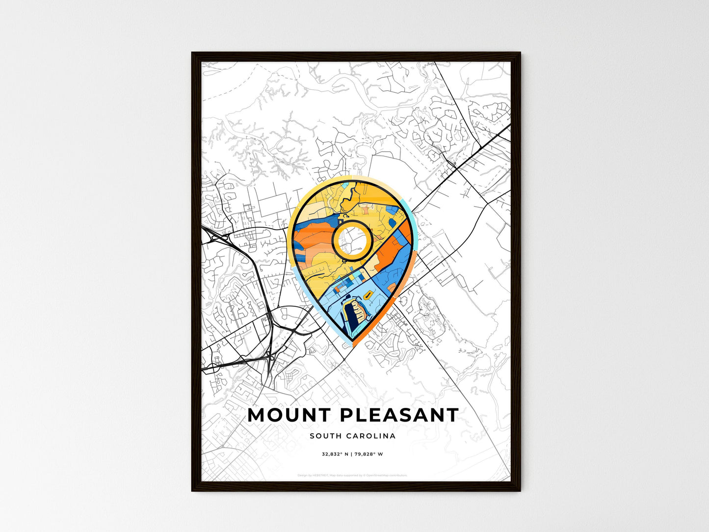 Mount Pleasant South Carolina wedding art map with pointer icon