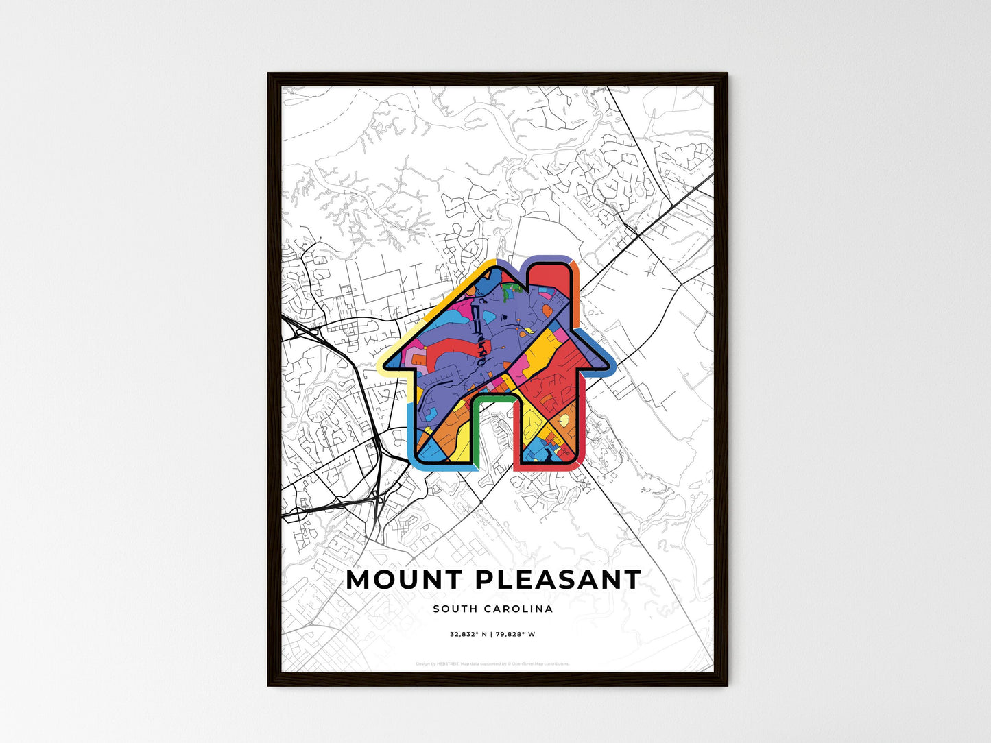 Mount Pleasant South Carolina wedding art map with home icon