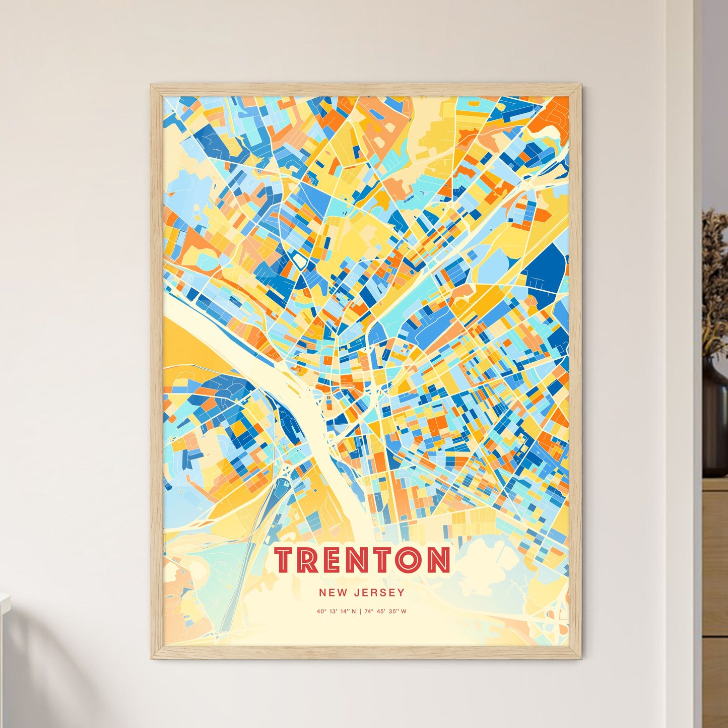 Colorful Trenton New Jersey Fine Art Map Blue Orange