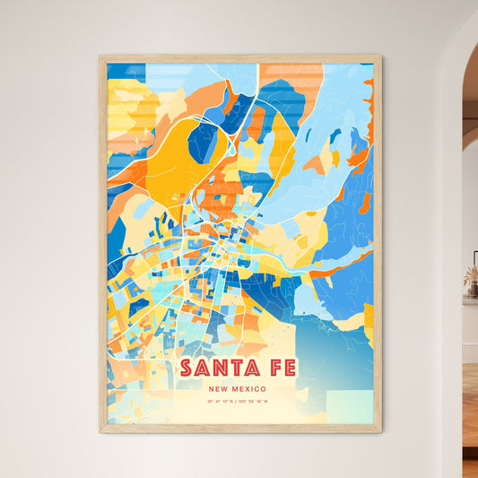 Colorful Santa Fe New Mexico Fine Art Map Blue Orange