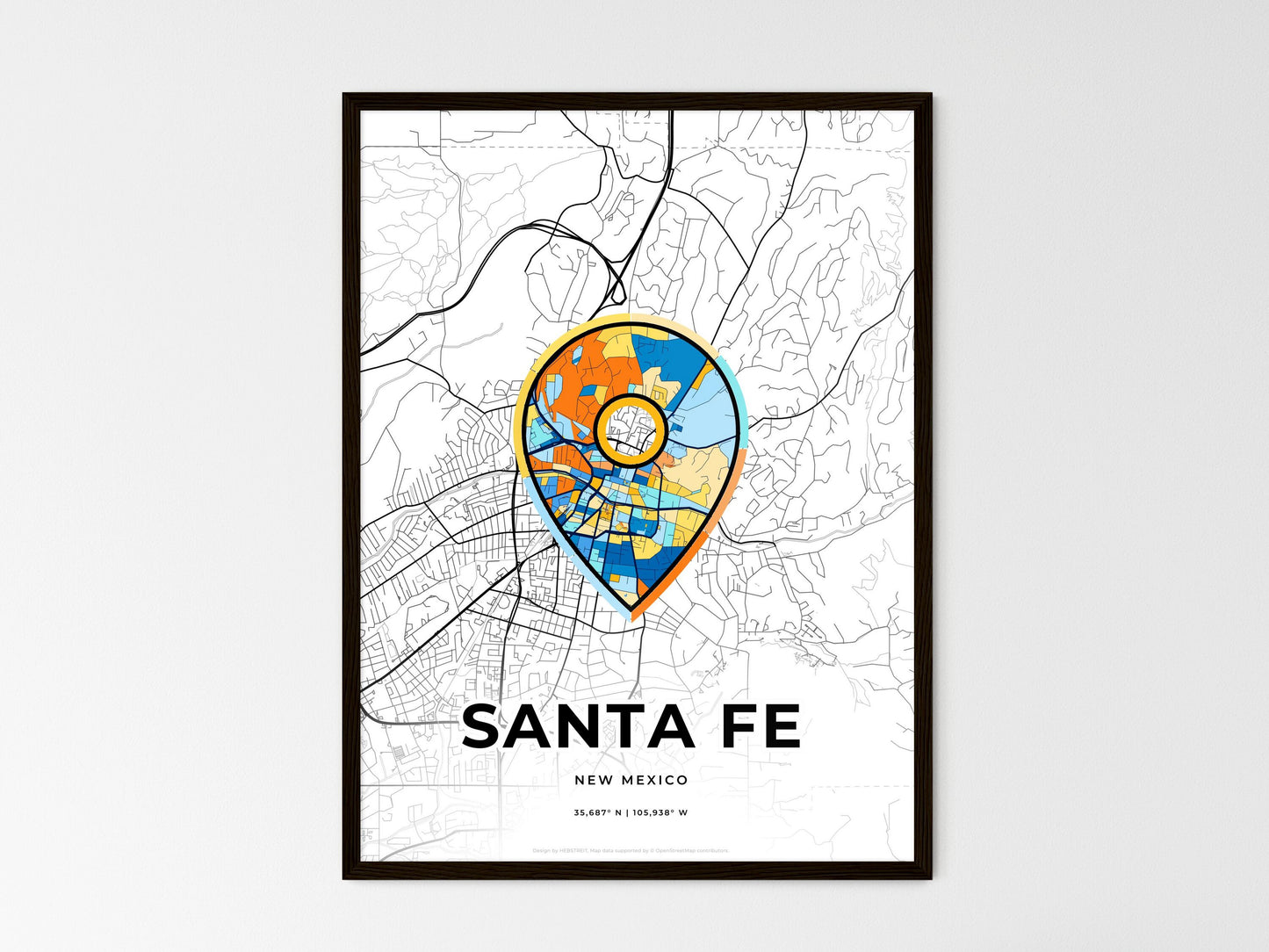 Santa Fe New Mexico wedding art map with pointer icon