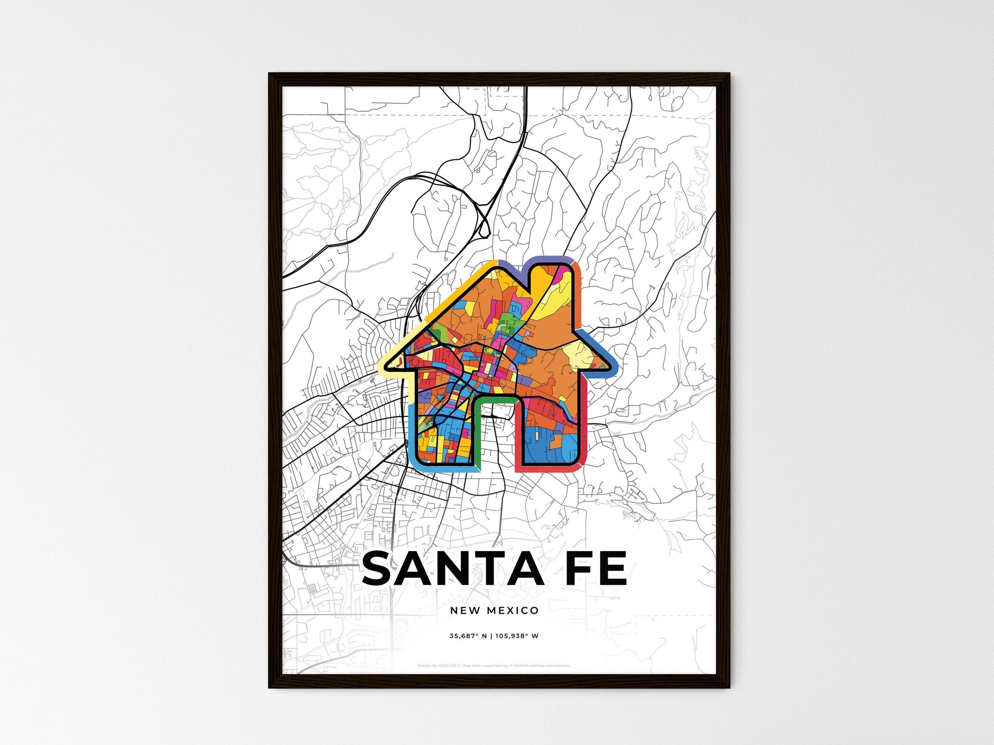 Santa Fe New Mexico wedding art map with home icon