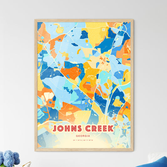 Colorful JOHNS CREEK GEORGIA Fine Art Map Blue Orange