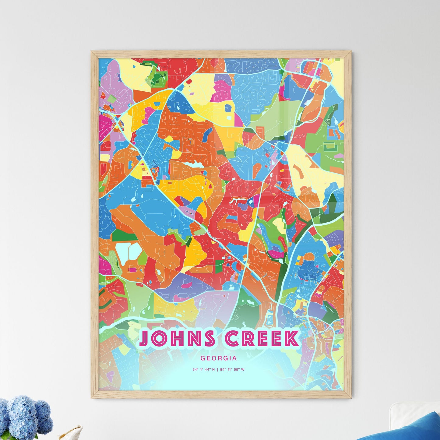 Colorful JOHNS CREEK GEORGIA Fine Art Map Crazy Colors