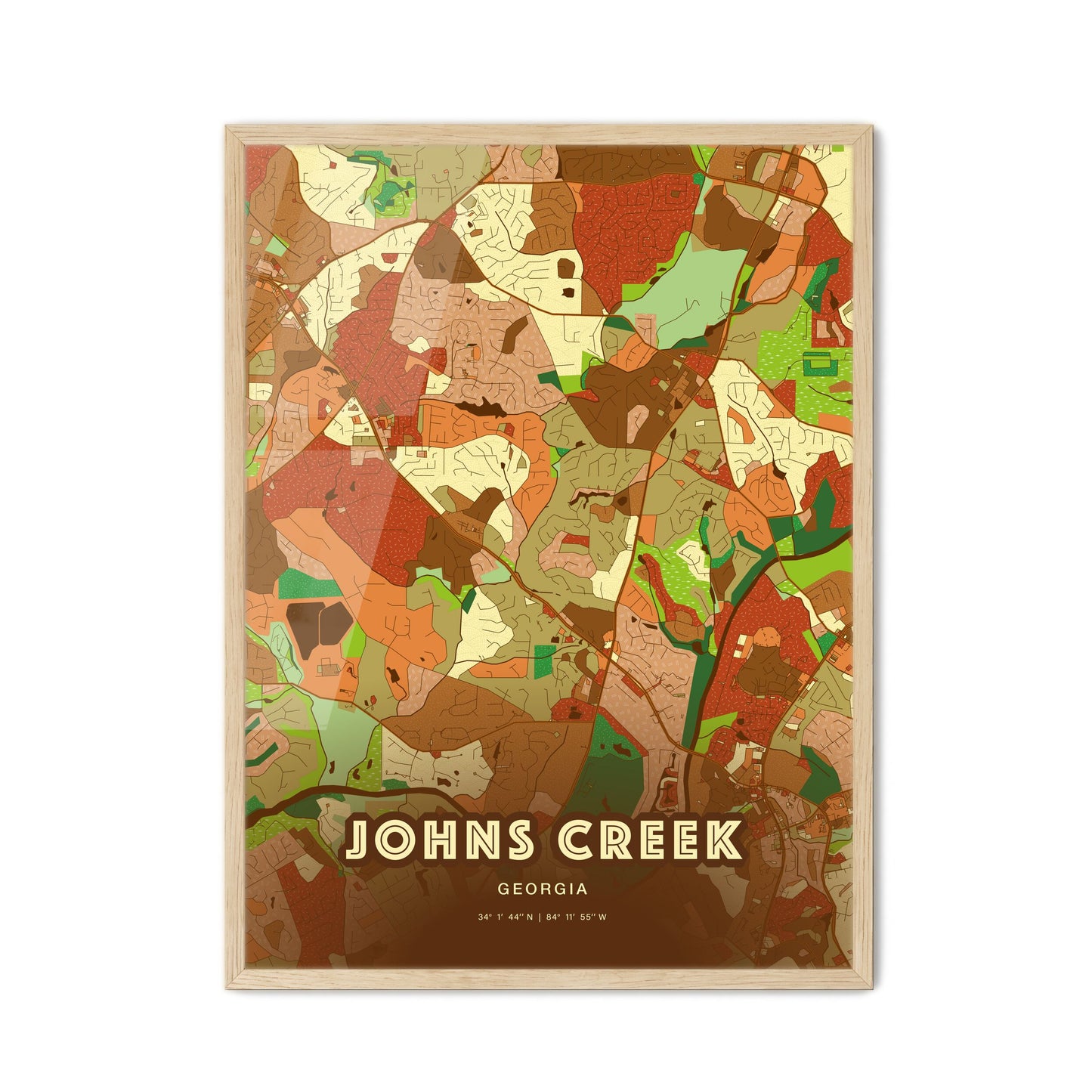 Colorful JOHNS CREEK GEORGIA Fine Art Map Farmhouse