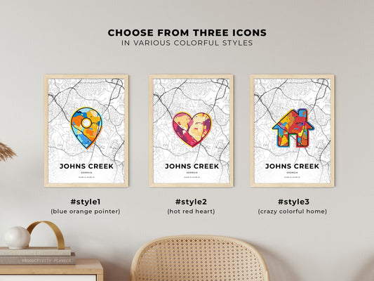 Johns Creek Georgia maps with colorful icons