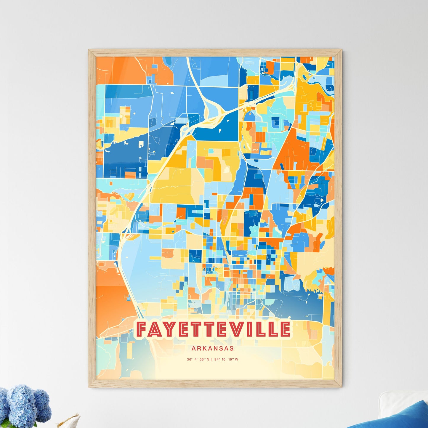 Colorful Fayetteville Arkansas Fine Art Map Blue Orange