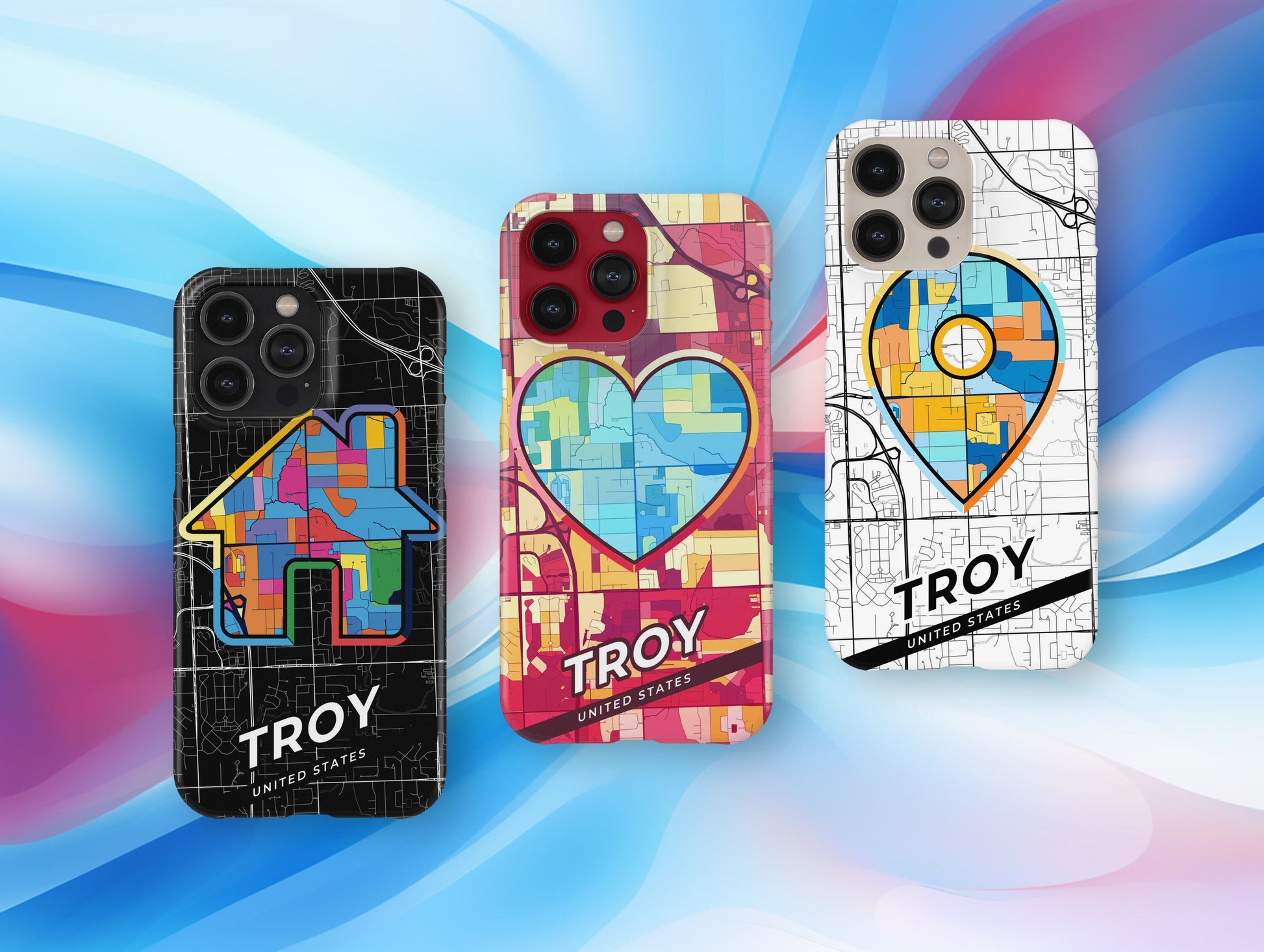 Troy Michigan slim phone case with colorful icon