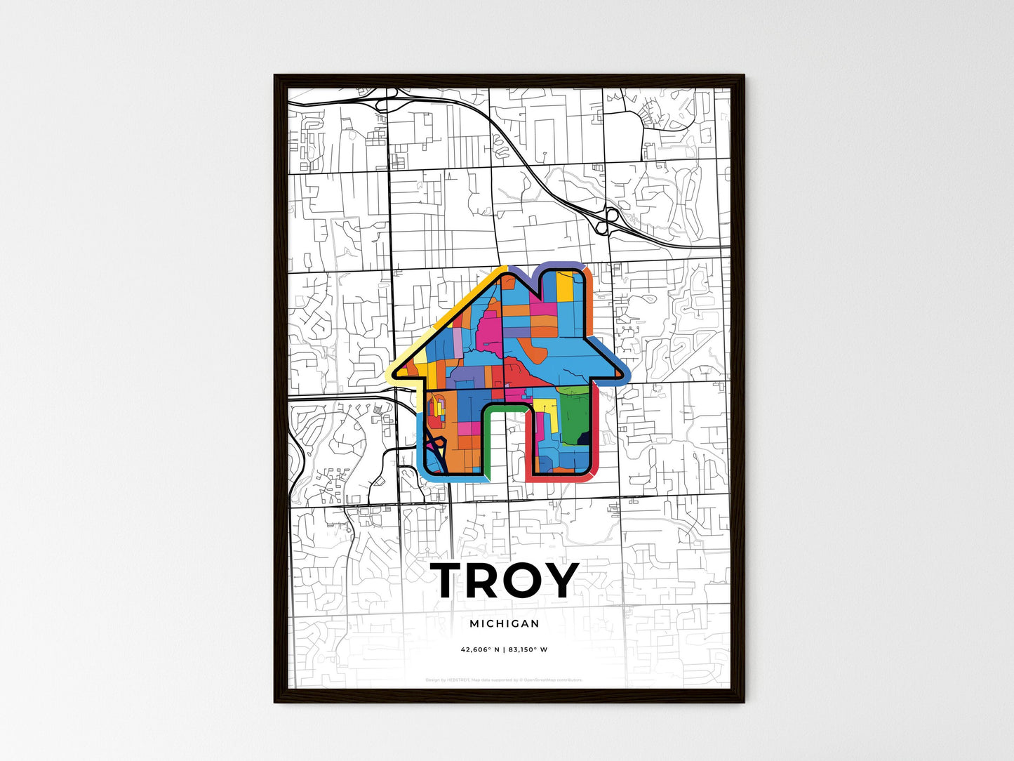 Troy Michigan wedding art map with home icon