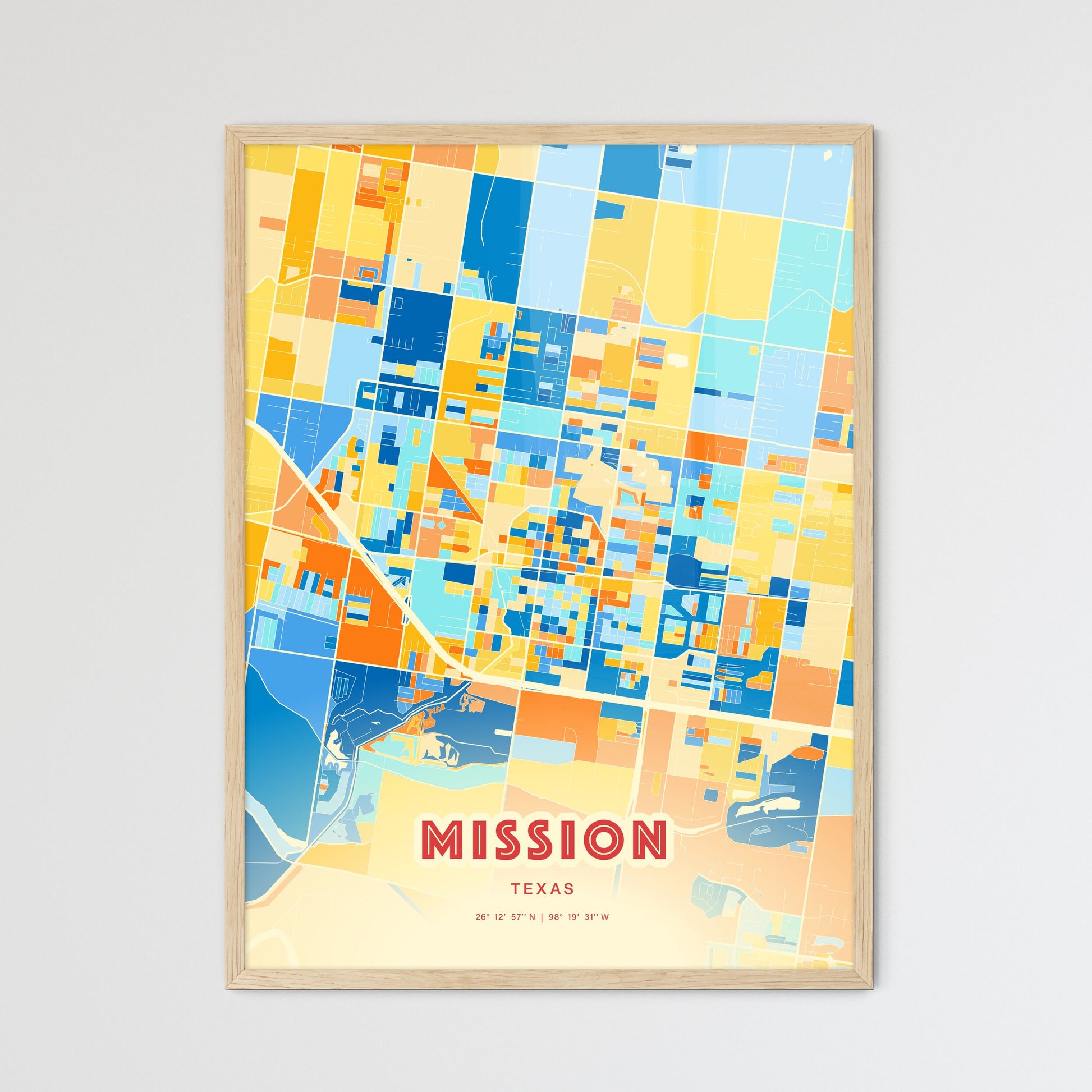 Colorful Mission Texas Fine Art Map Blue Orange