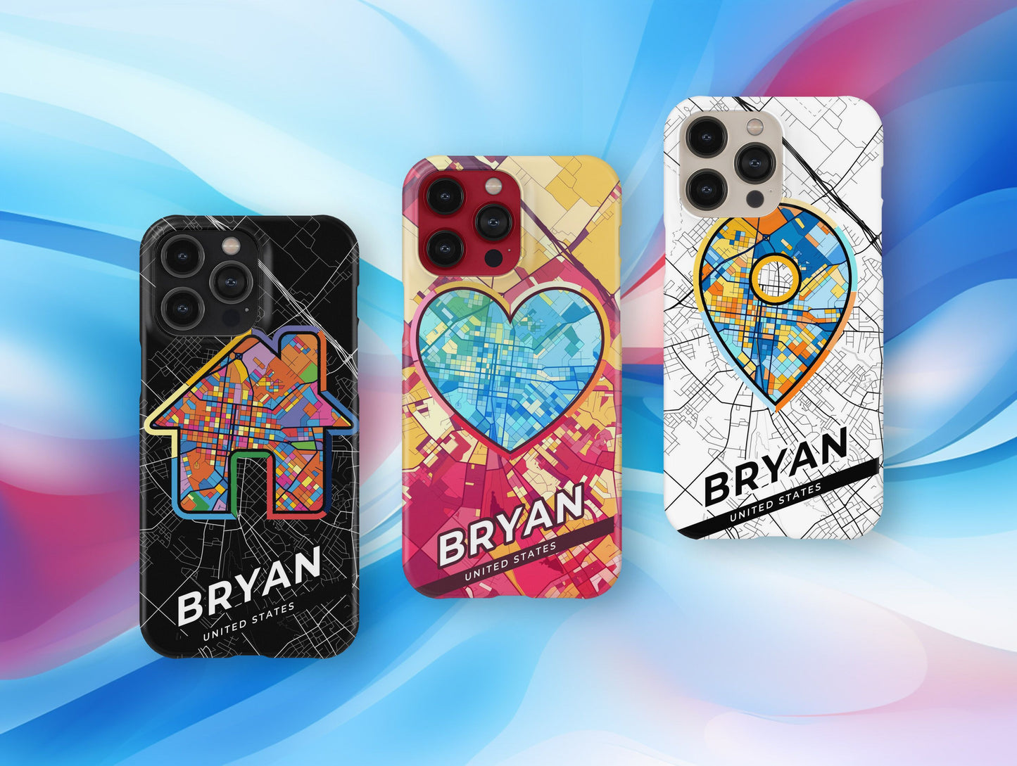 Bryan Texas slim phone case with colorful icon. Birthday, wedding or housewarming gift. Couple match cases.