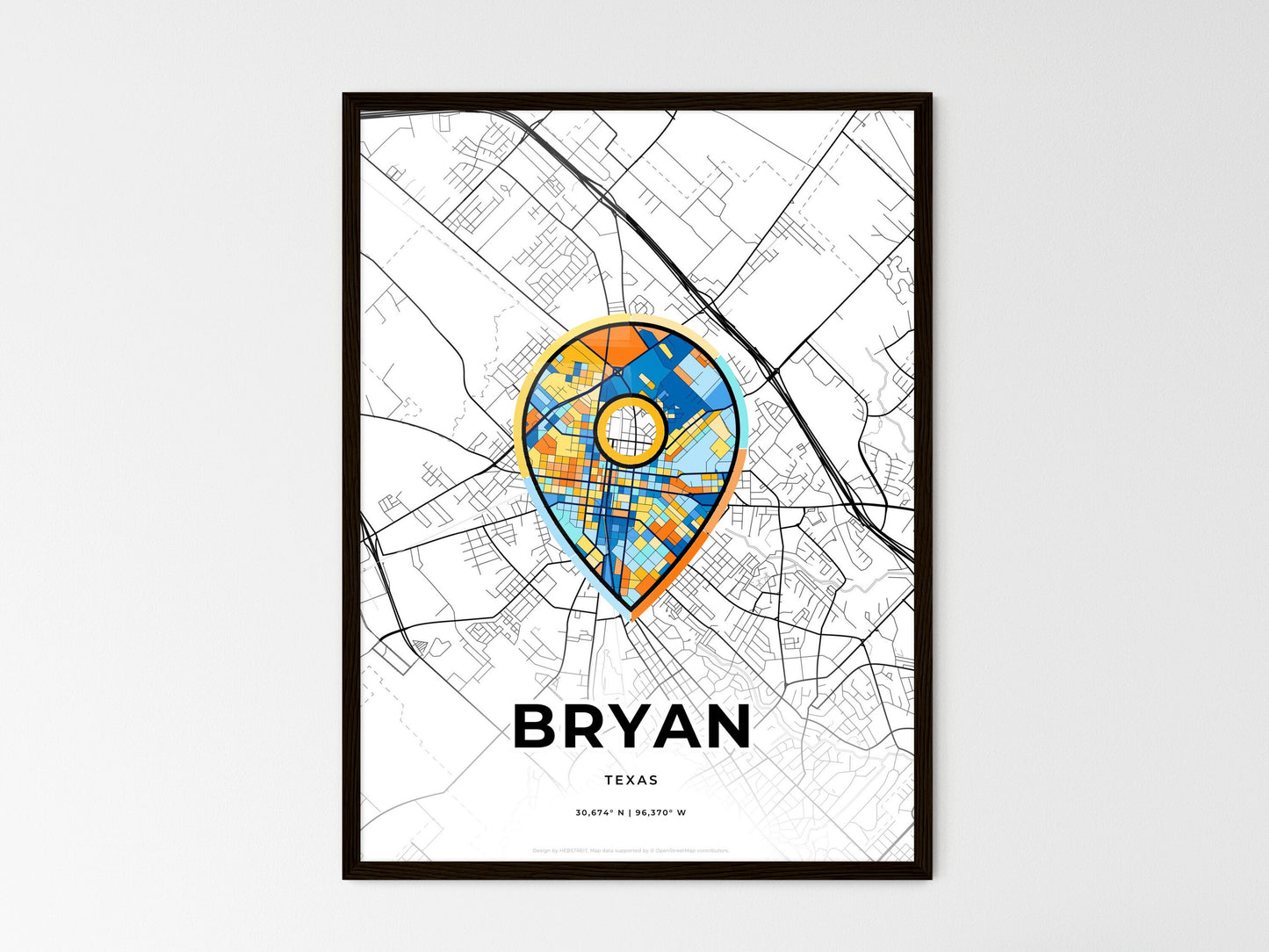 Bryan Texas wedding art map with pointer icon