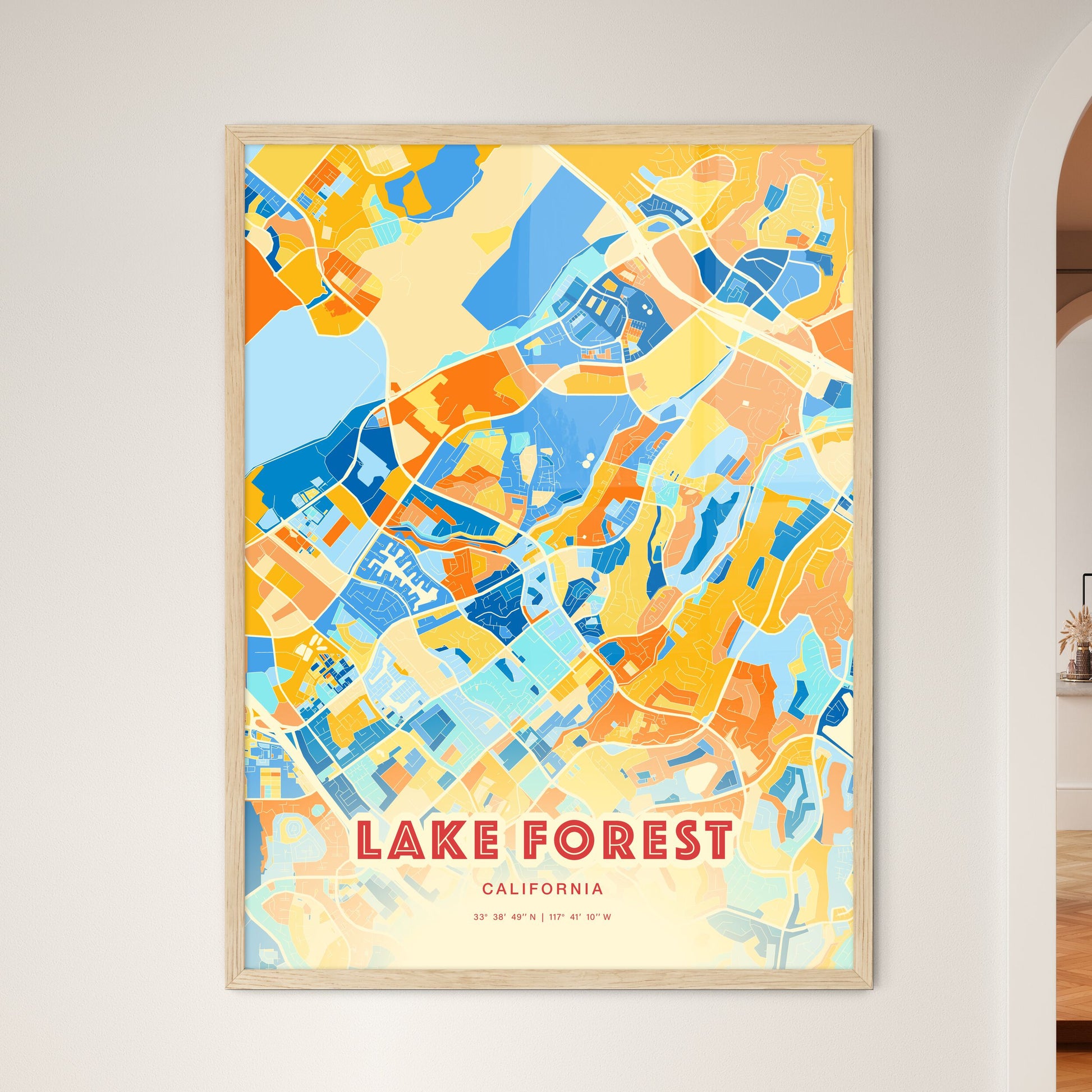 Colorful Lake Forest California Fine Art Map Blue Orange