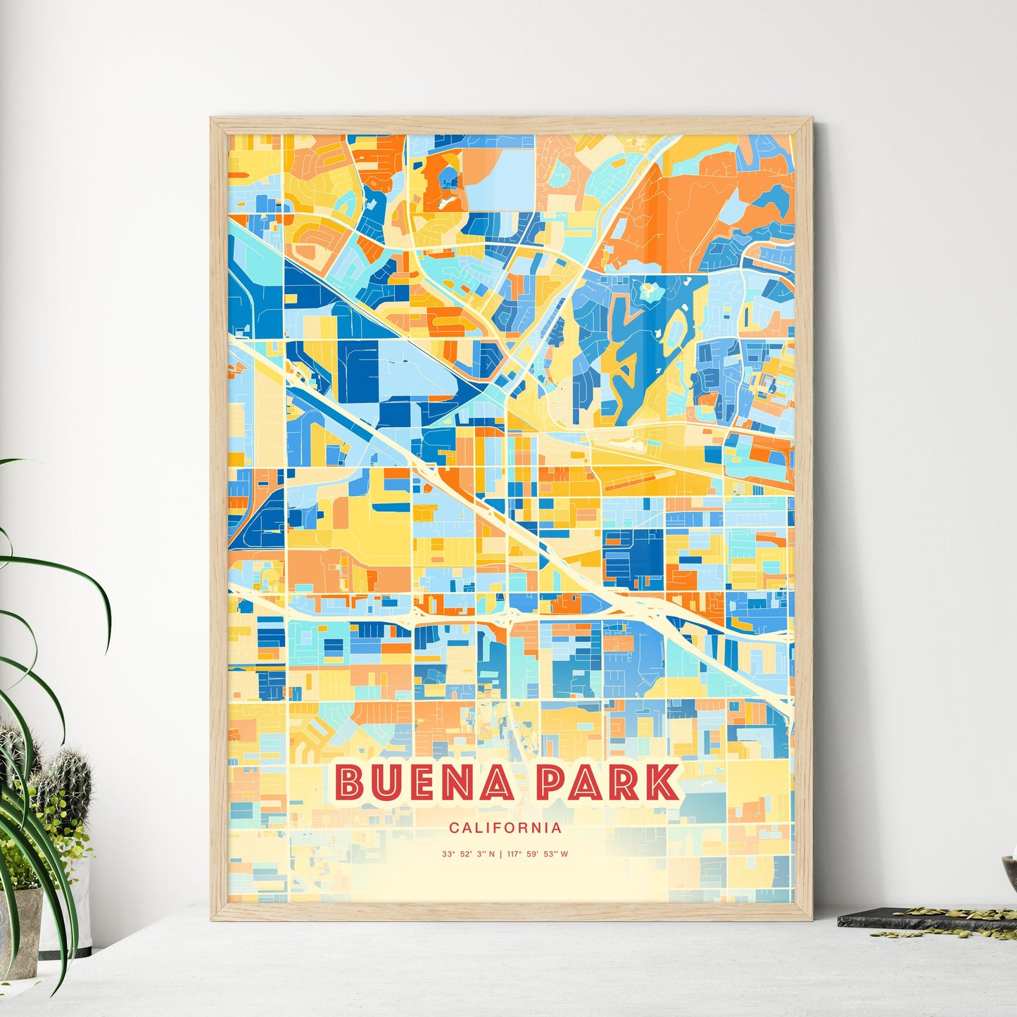 Colorful Buena Park California Fine Art Map Blue Orange