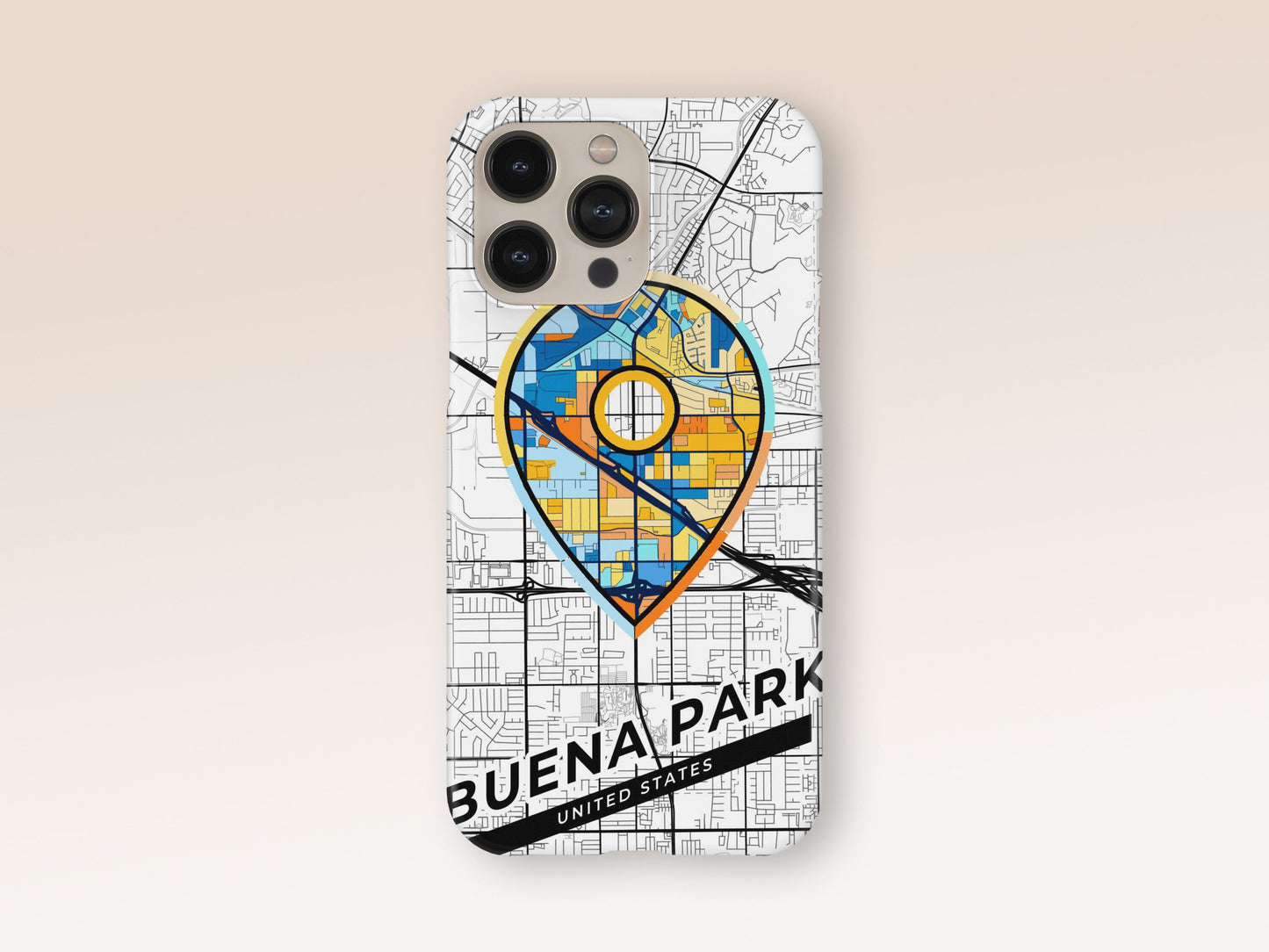 Buena Park California slim phone case with colorful icon. Birthday, wedding or housewarming gift. Couple match cases. 1