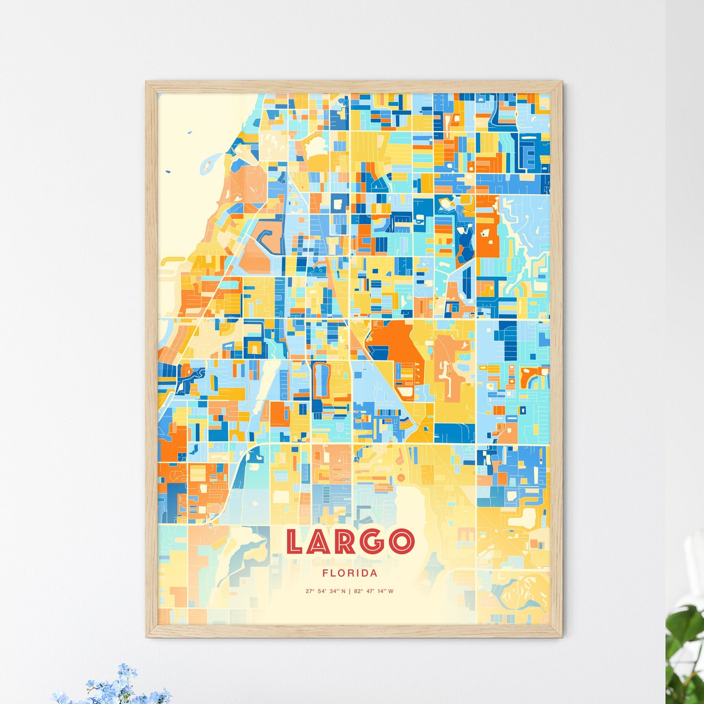 Colorful Largo Florida Fine Art Map Blue Orange