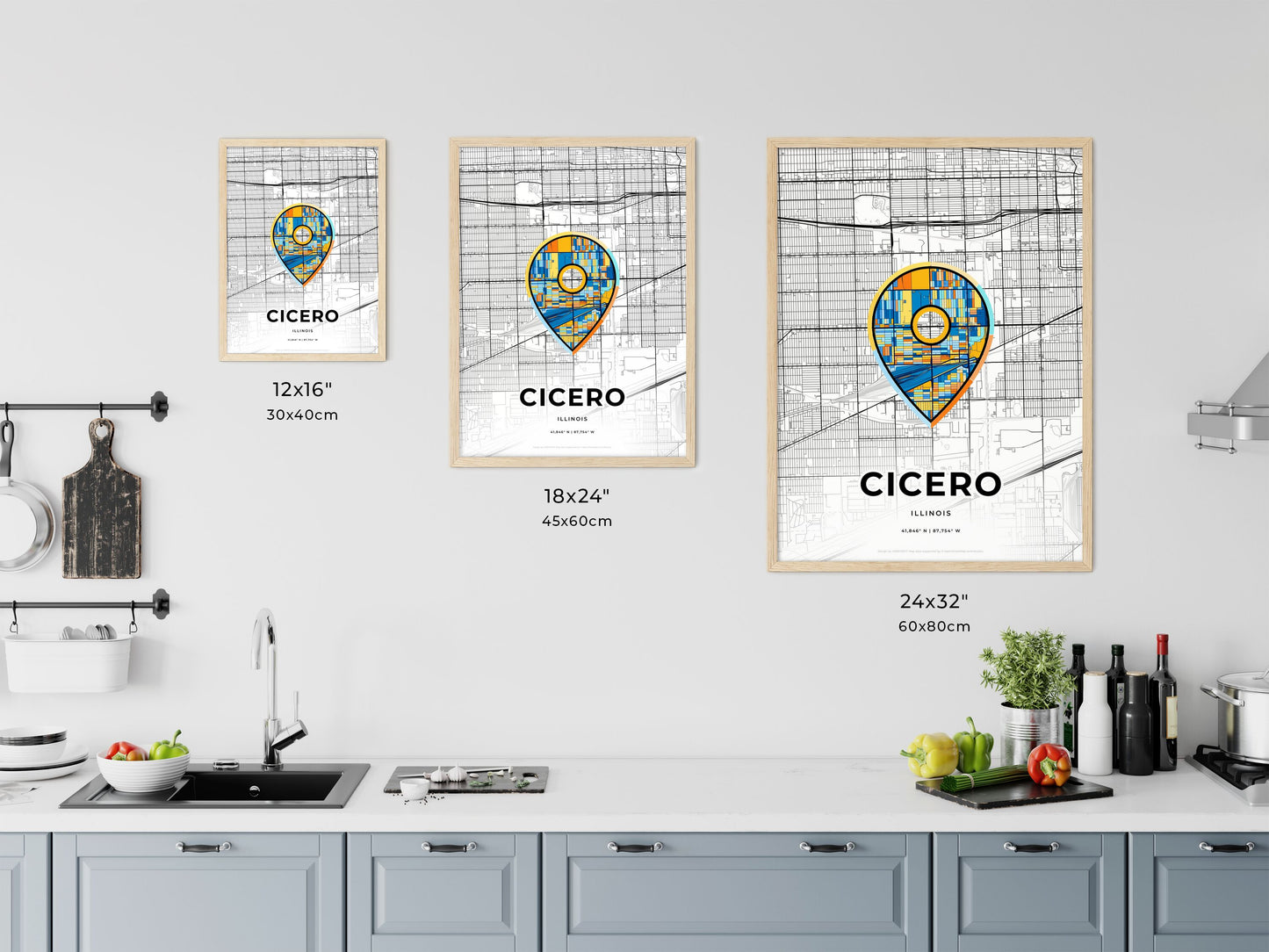 Cicero Illinois art map size chart