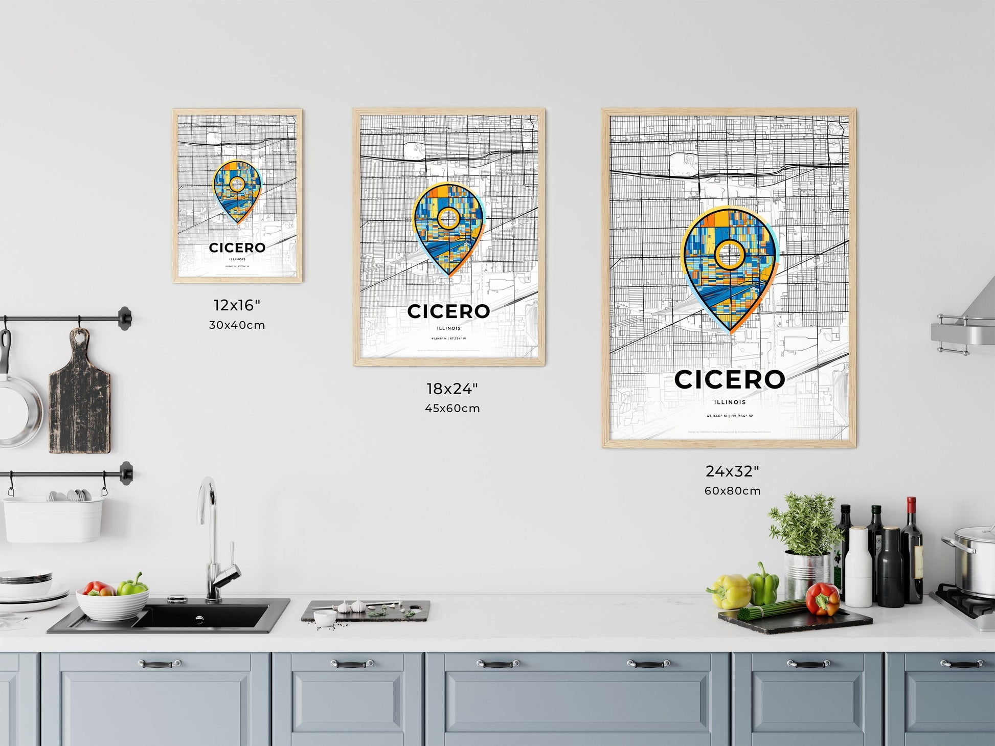 Cicero Illinois art map size chart