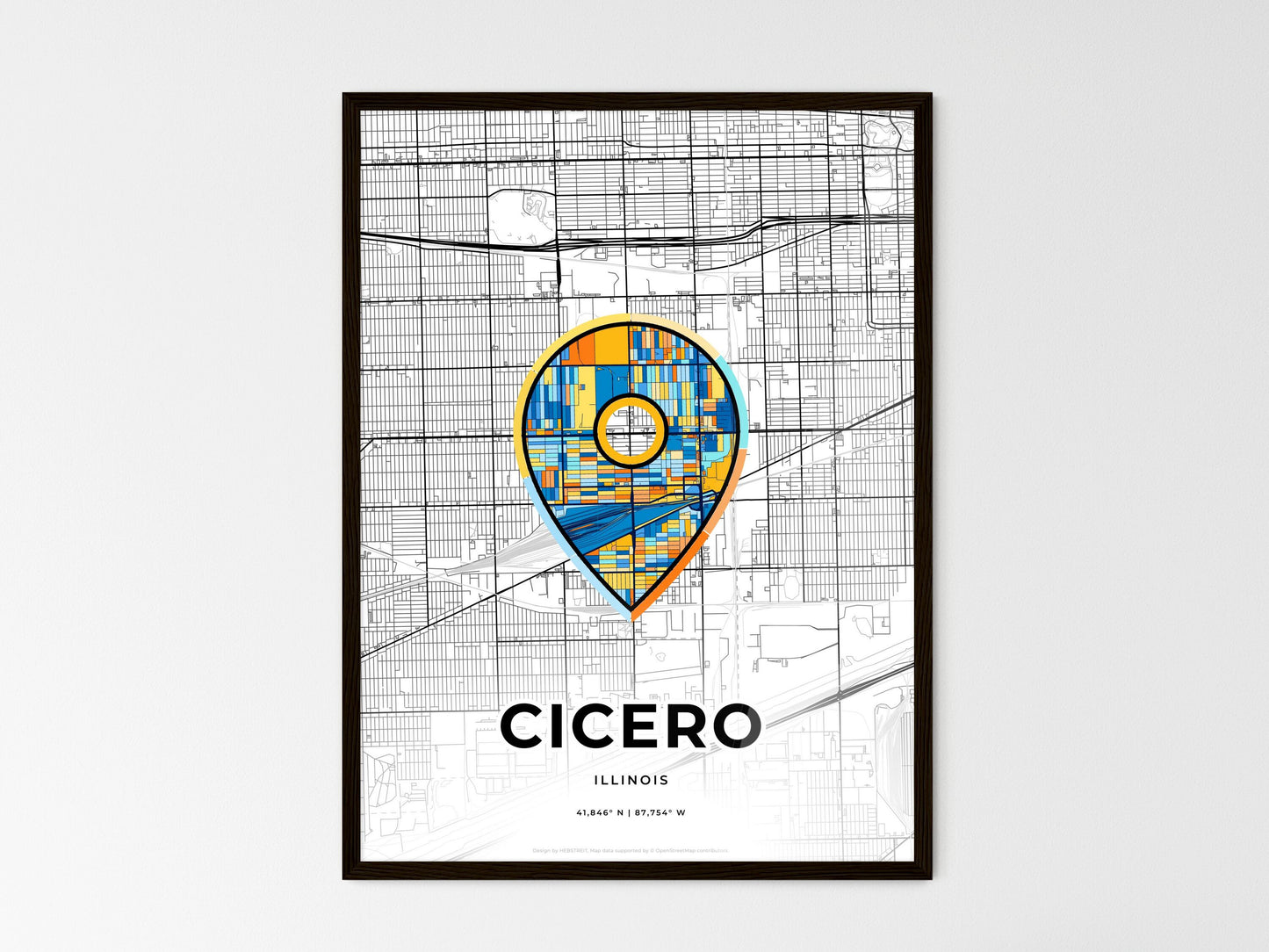 Cicero Illinois wedding art map with pointer icon