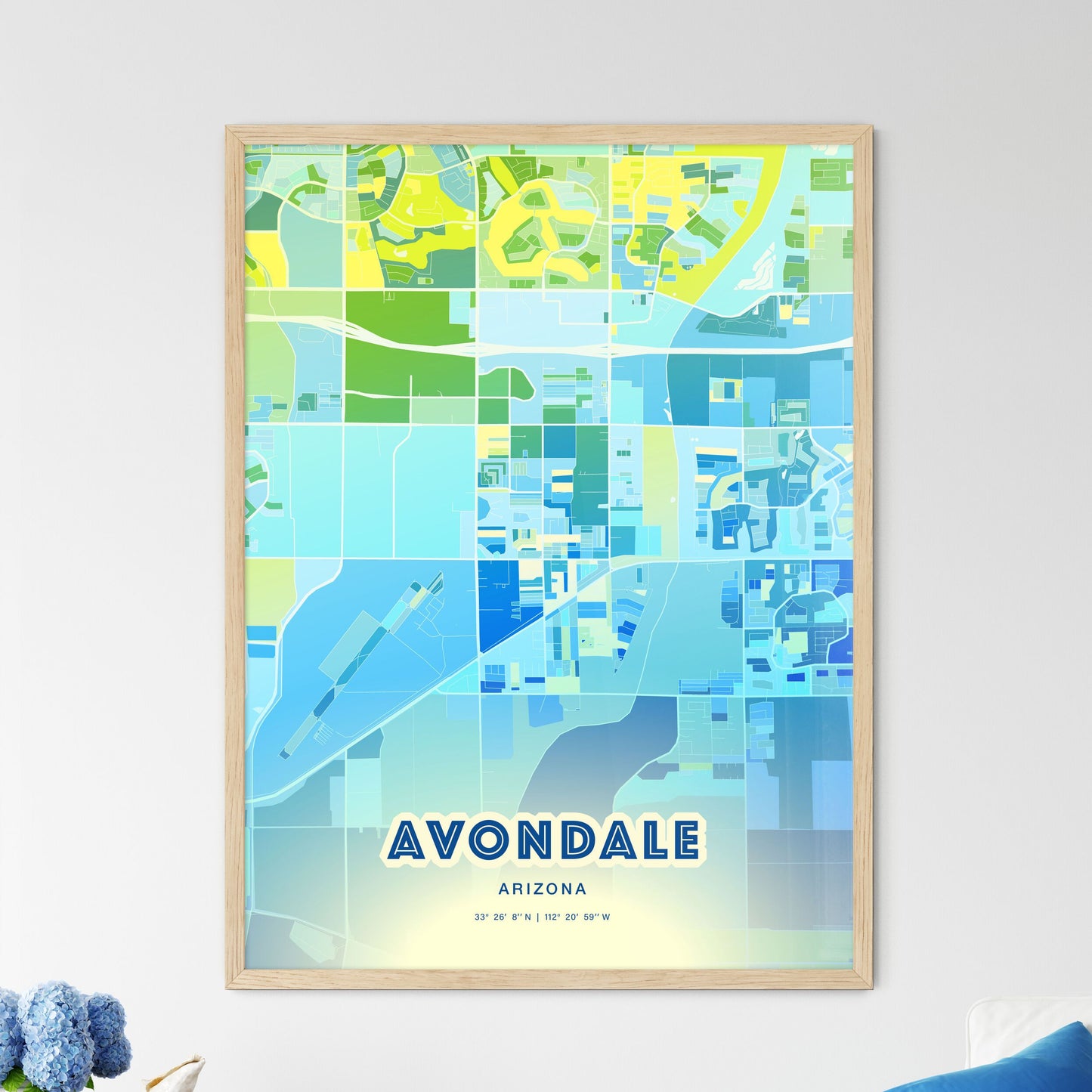 Colorful AVONDALE ARIZONA Fine Art Map Cool Blue