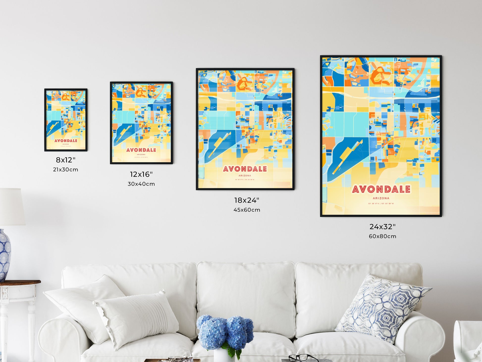 Colorful AVONDALE ARIZONA Fine Art Map Blue Orange