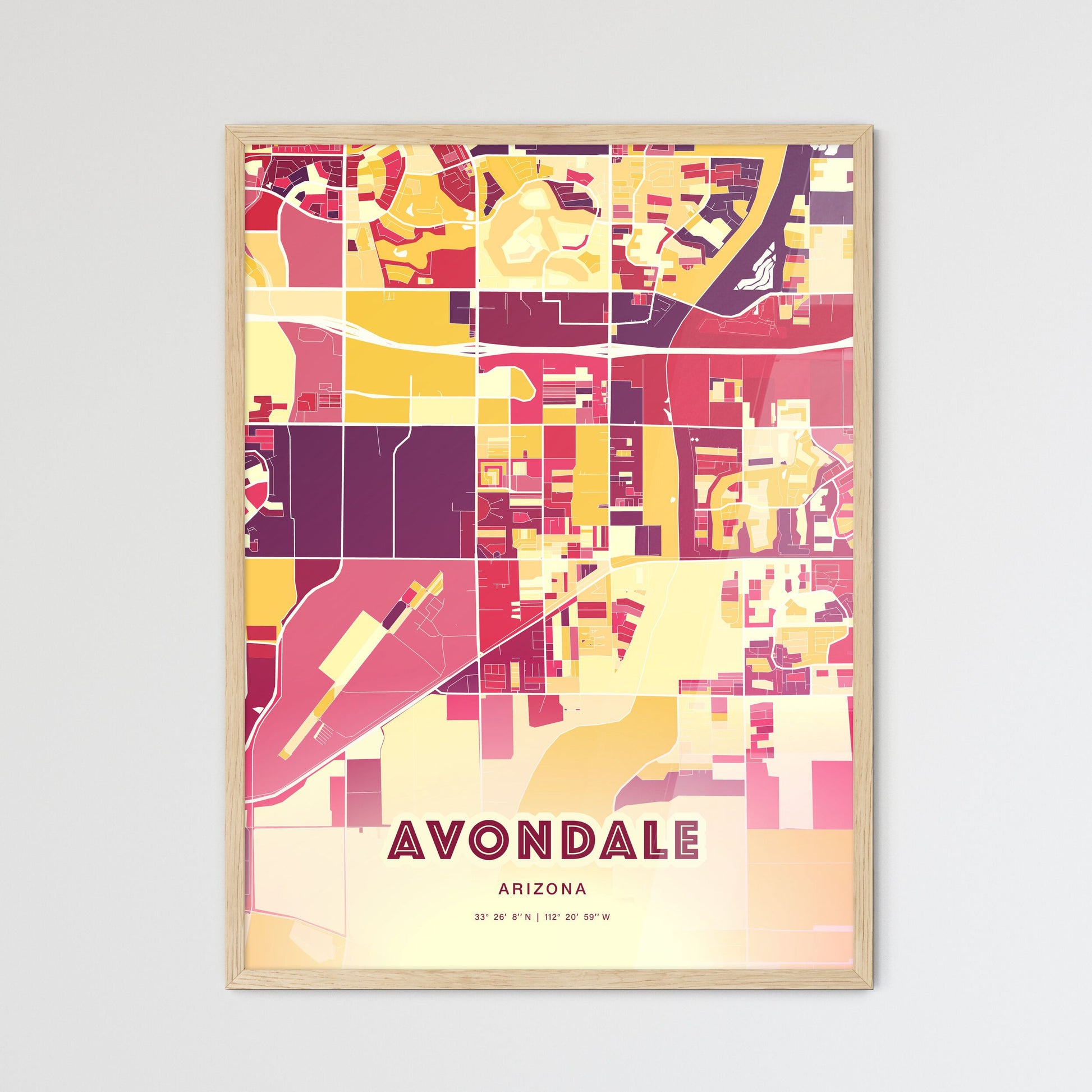 Colorful AVONDALE ARIZONA Fine Art Map Hot Red