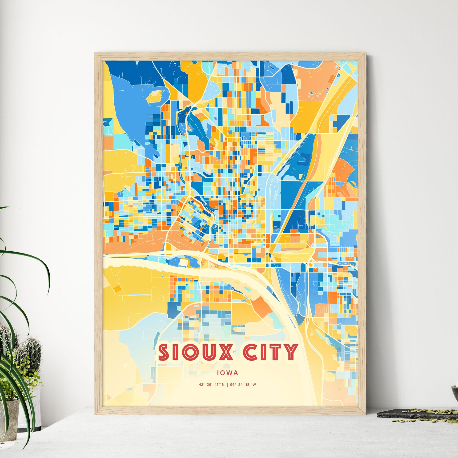 Colorful Sioux City Iowa Fine Art Map Blue Orange