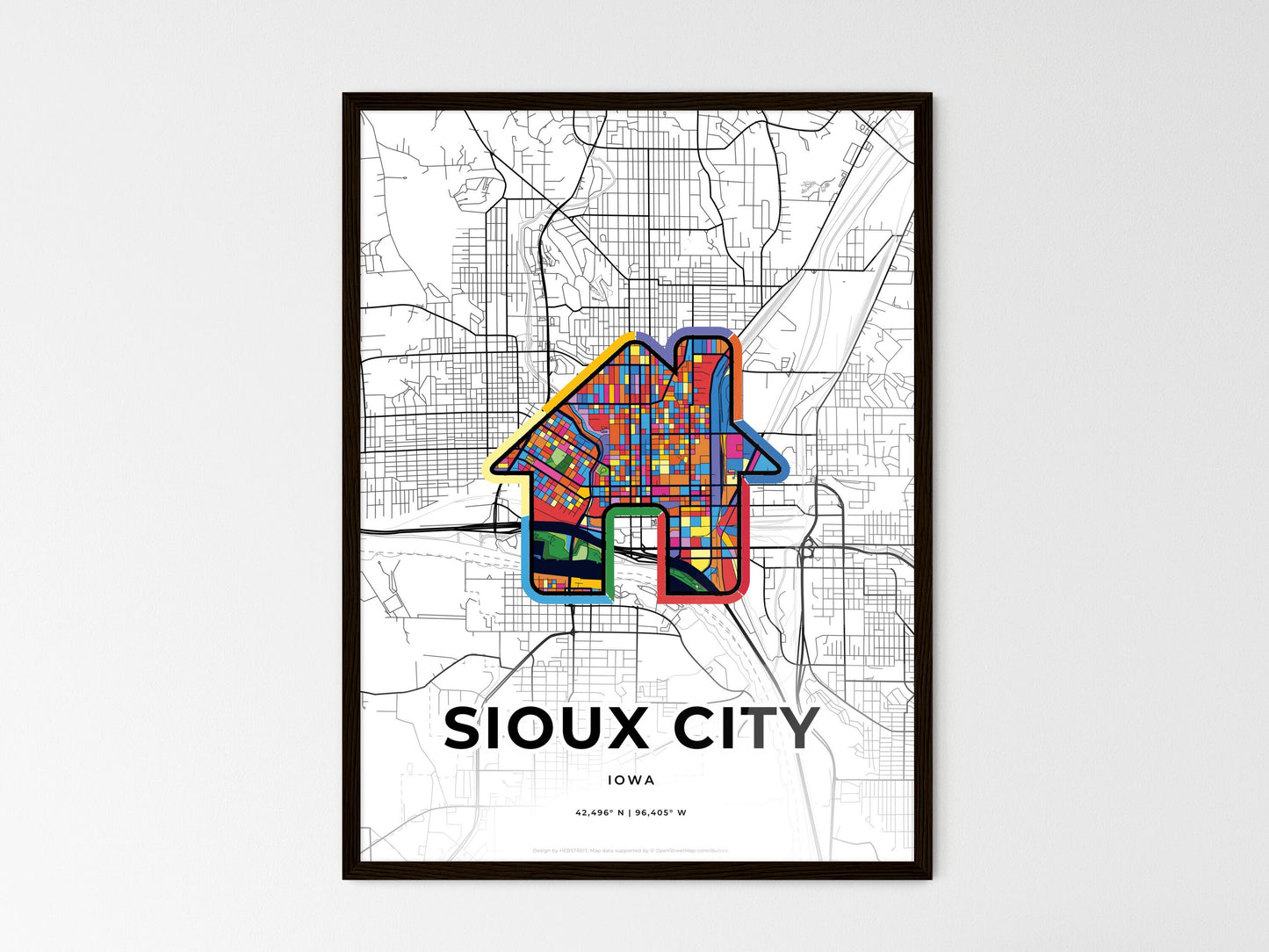 Sioux City Iowa wedding art map with home icon
