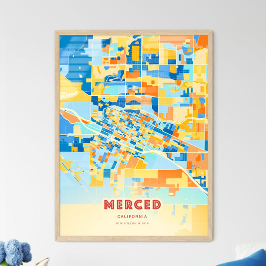 Colorful Merced California Fine Art Map Blue Orange