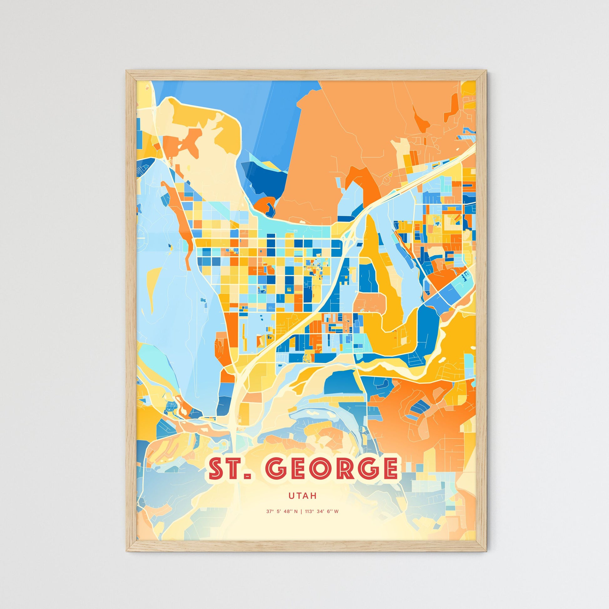 Colorful St. George Utah Fine Art Map Blue Orange