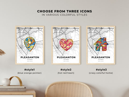 Pleasanton California maps with colorful icons