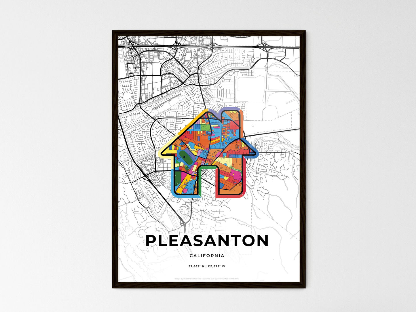 Pleasanton California wedding art map with home icon