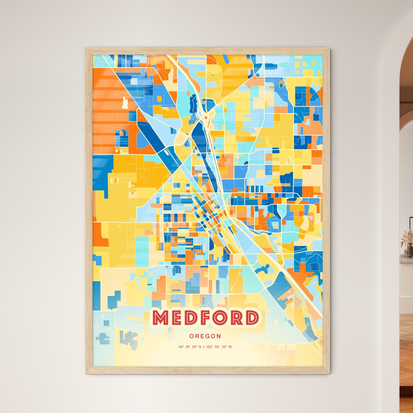Colorful Medford Oregon Fine Art Map Blue Orange