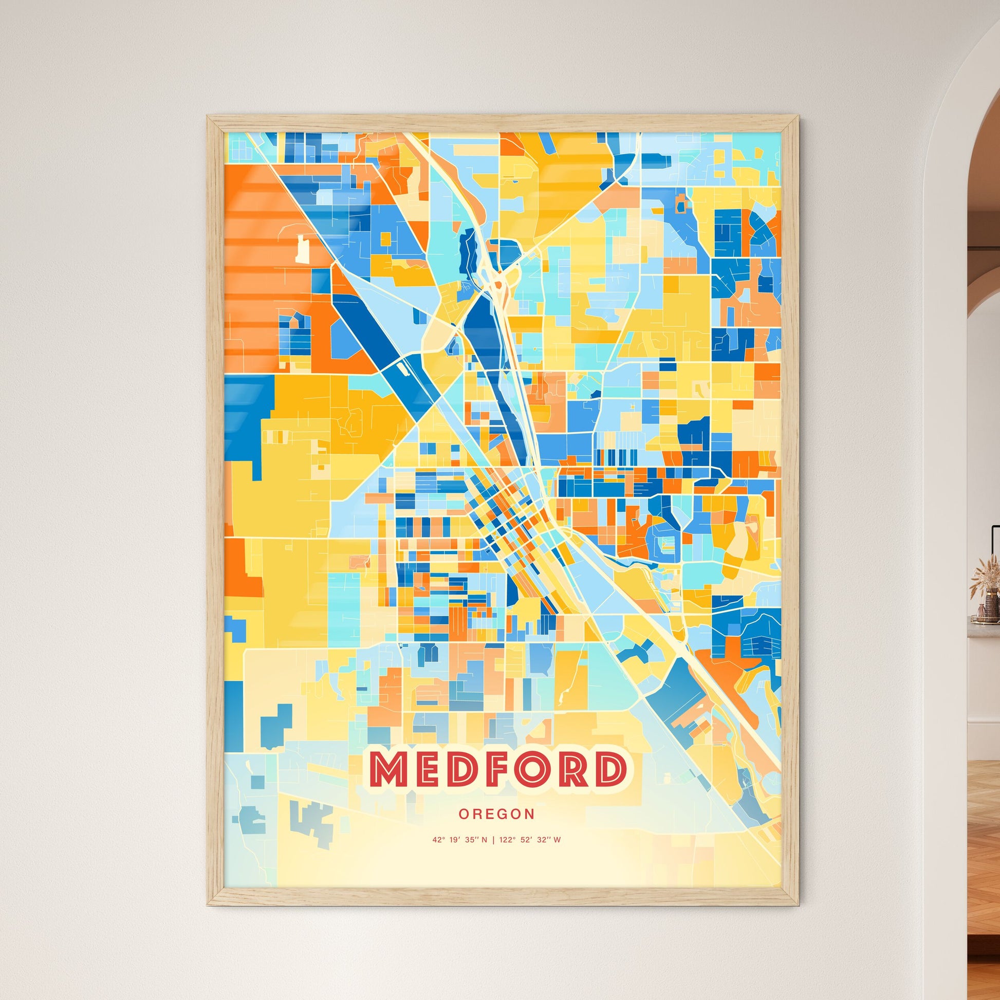 Colorful Medford Oregon Fine Art Map Blue Orange