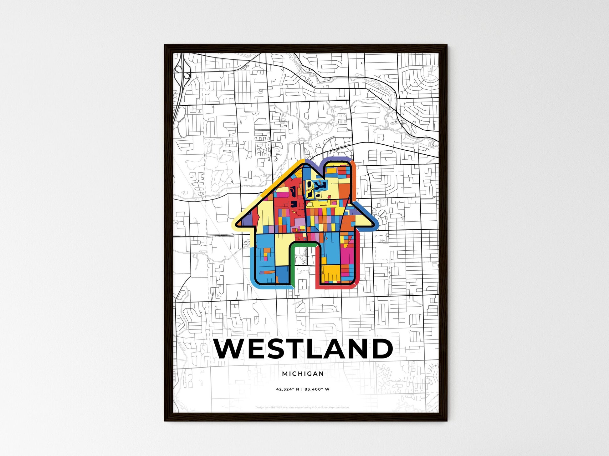 Westland Michigan wedding art map with home icon