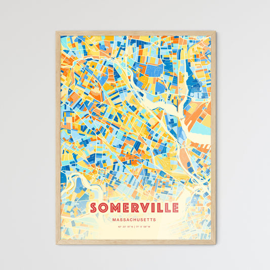 Colorful Somerville Massachusetts Fine Art Map Blue Orange