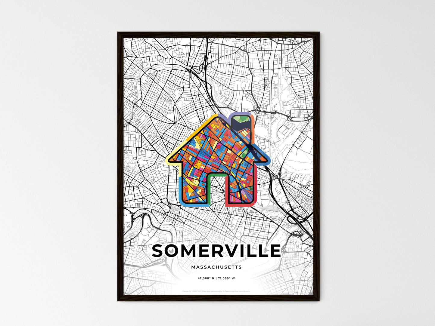 Somerville Massachusetts wedding art map with home icon