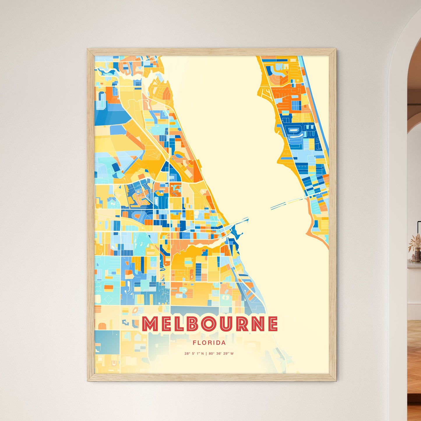 Colorful Melbourne Florida Fine Art Map Blue Orange