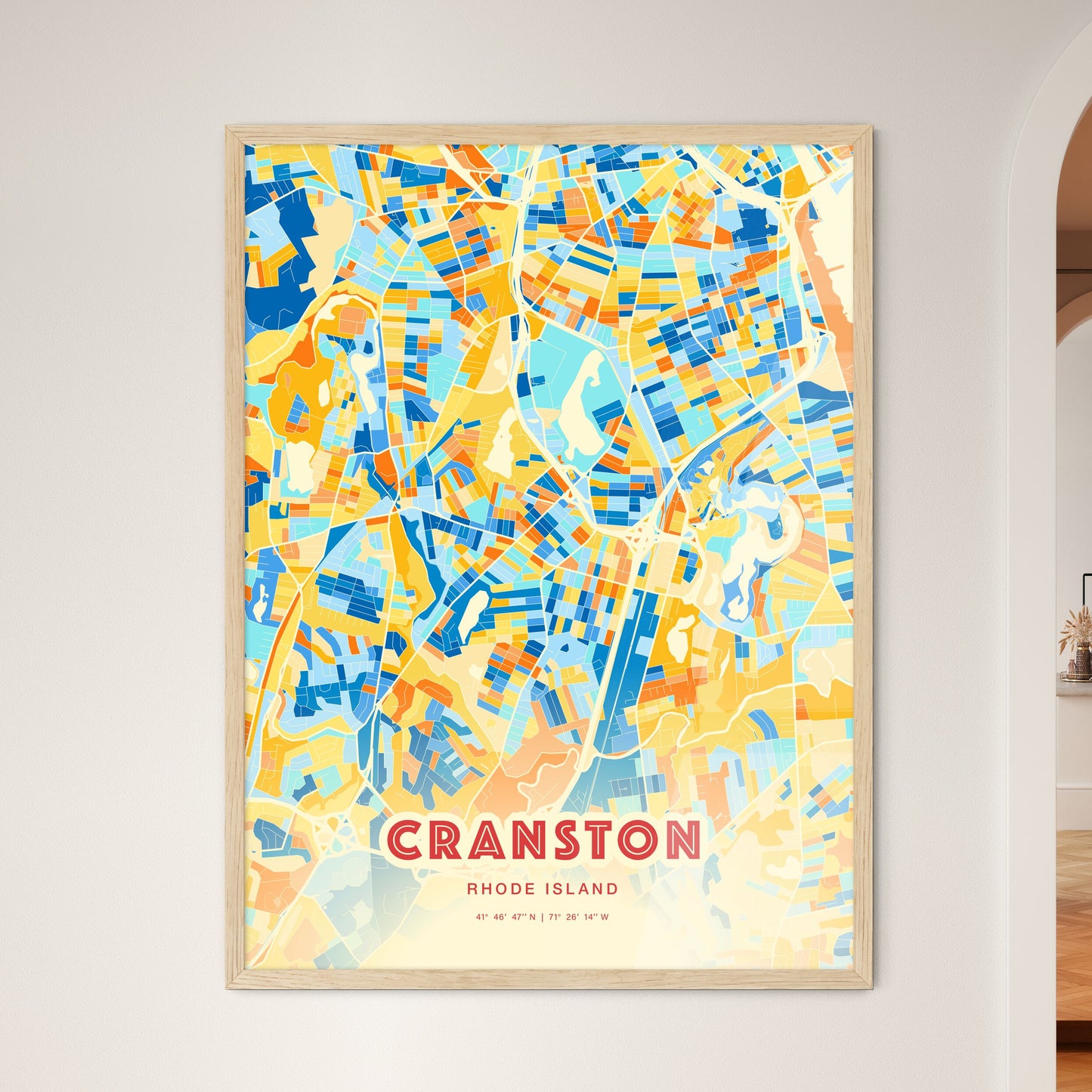 Colorful Cranston Rhode Island Fine Art Map Blue Orange