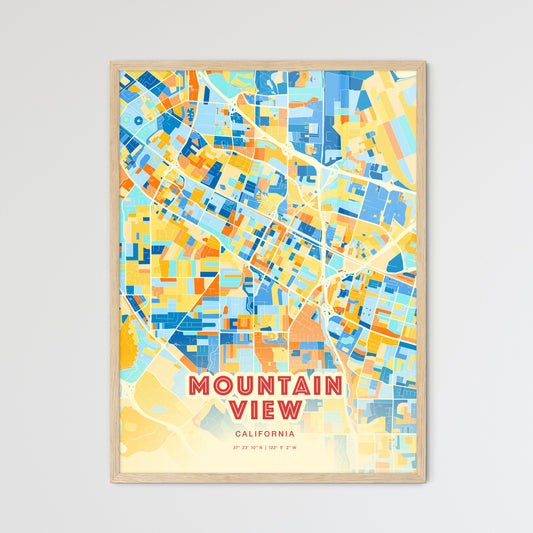 Colorful Mountain View California Fine Art Map Blue Orange