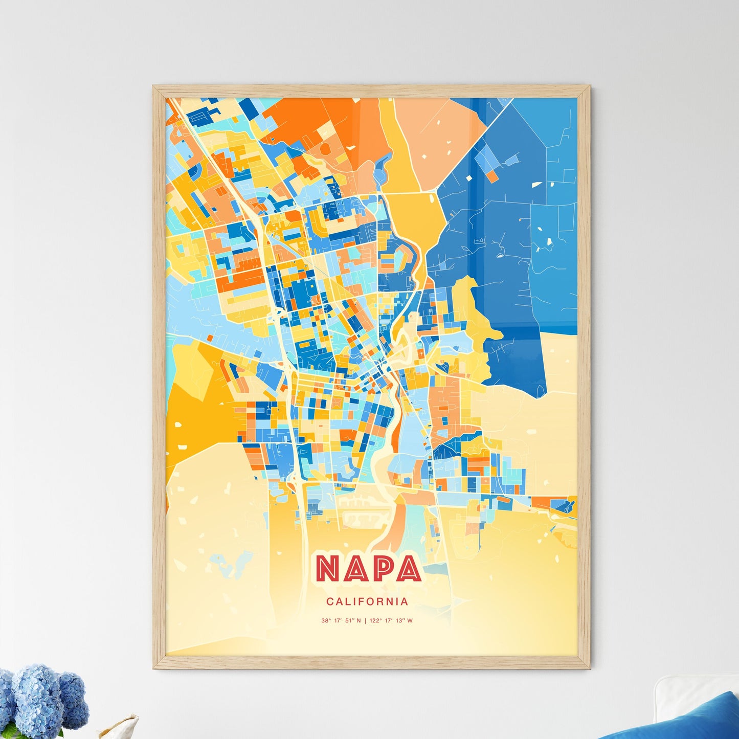 Colorful Napa California Fine Art Map Blue Orange
