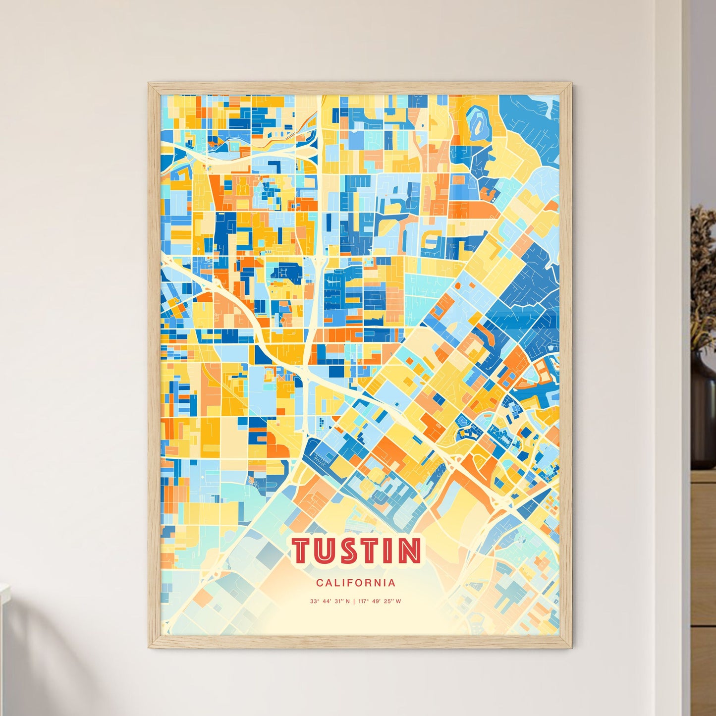Colorful Tustin California Fine Art Map Blue Orange