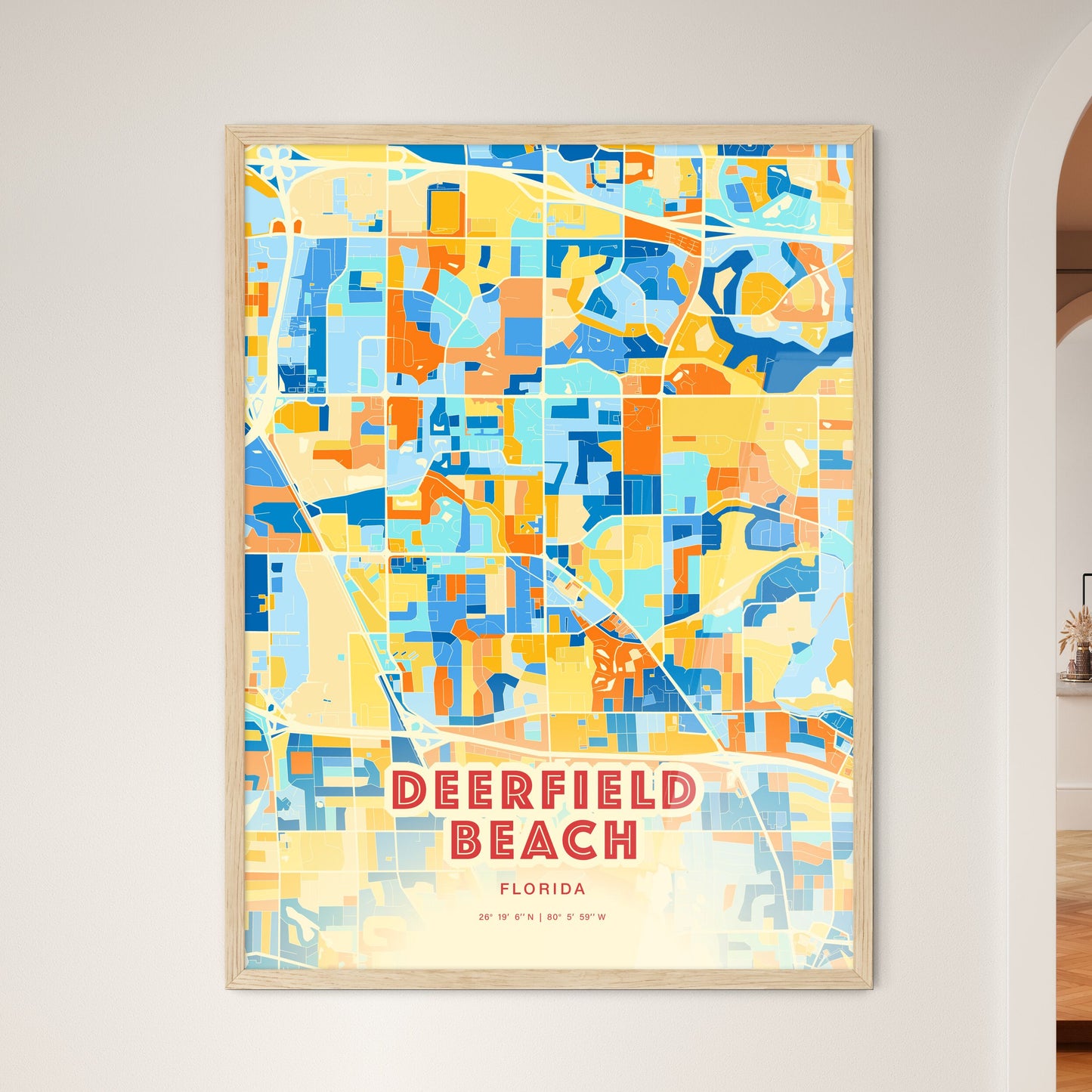 Colorful Deerfield Beach Florida Fine Art Map Blue Orange